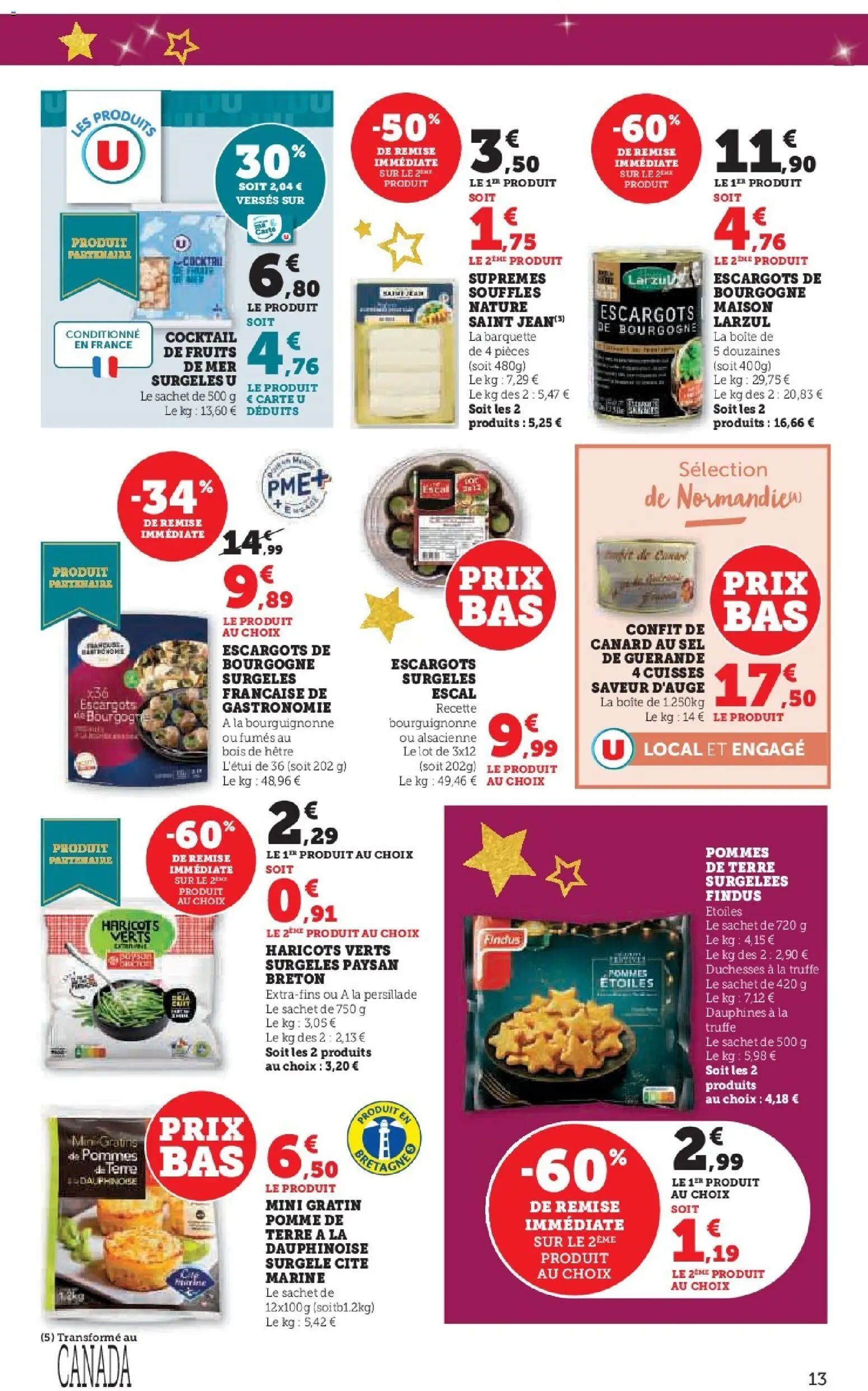 {H1} | Page: 13 | Produits: Haricots verts, Escargots, Sel, Pommes