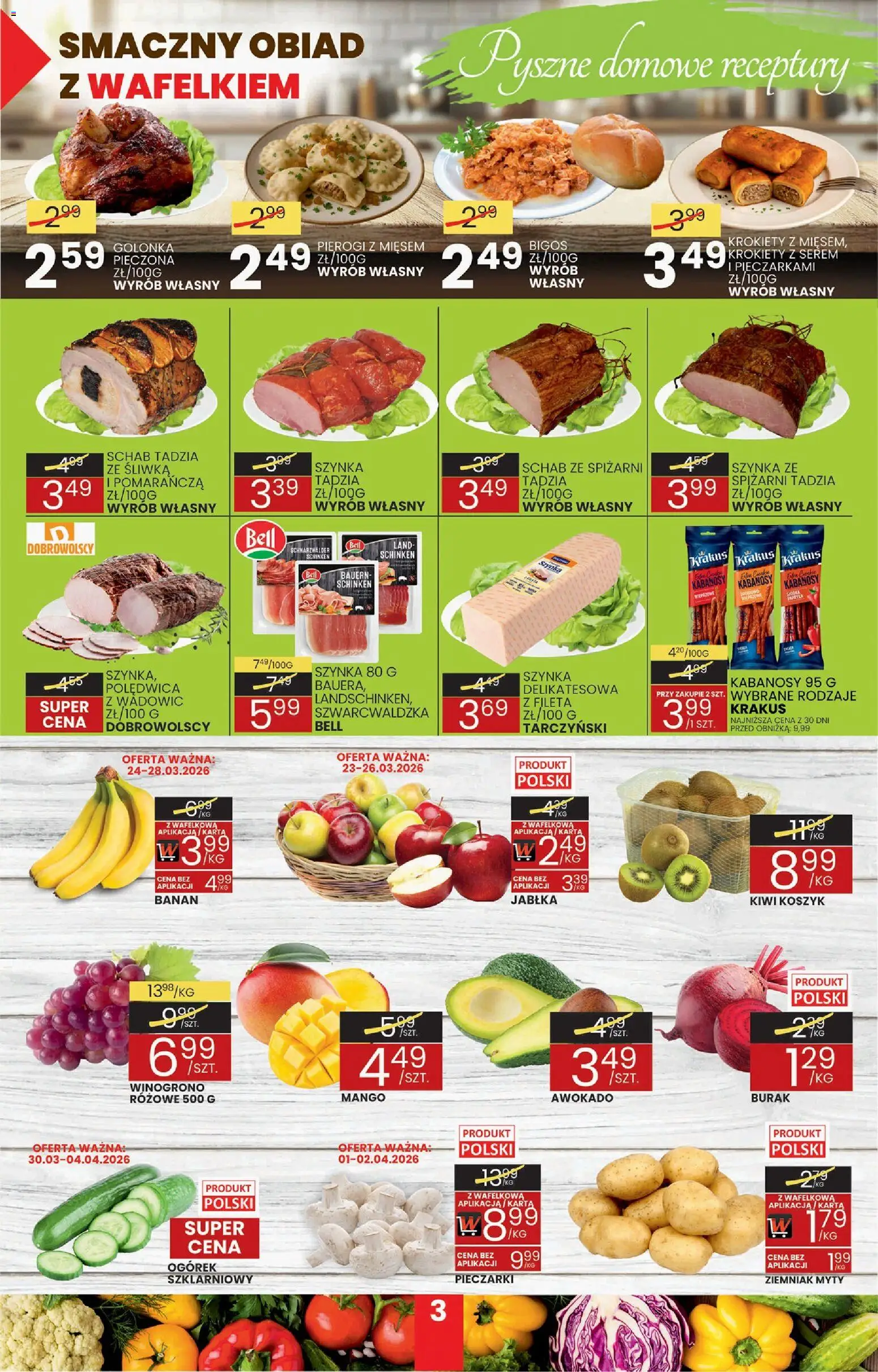Wafelek gazetka od 23.03.2026 | Strona: 3 | Produkty: Pierogi, Papryka, Jabłka, Kiwi