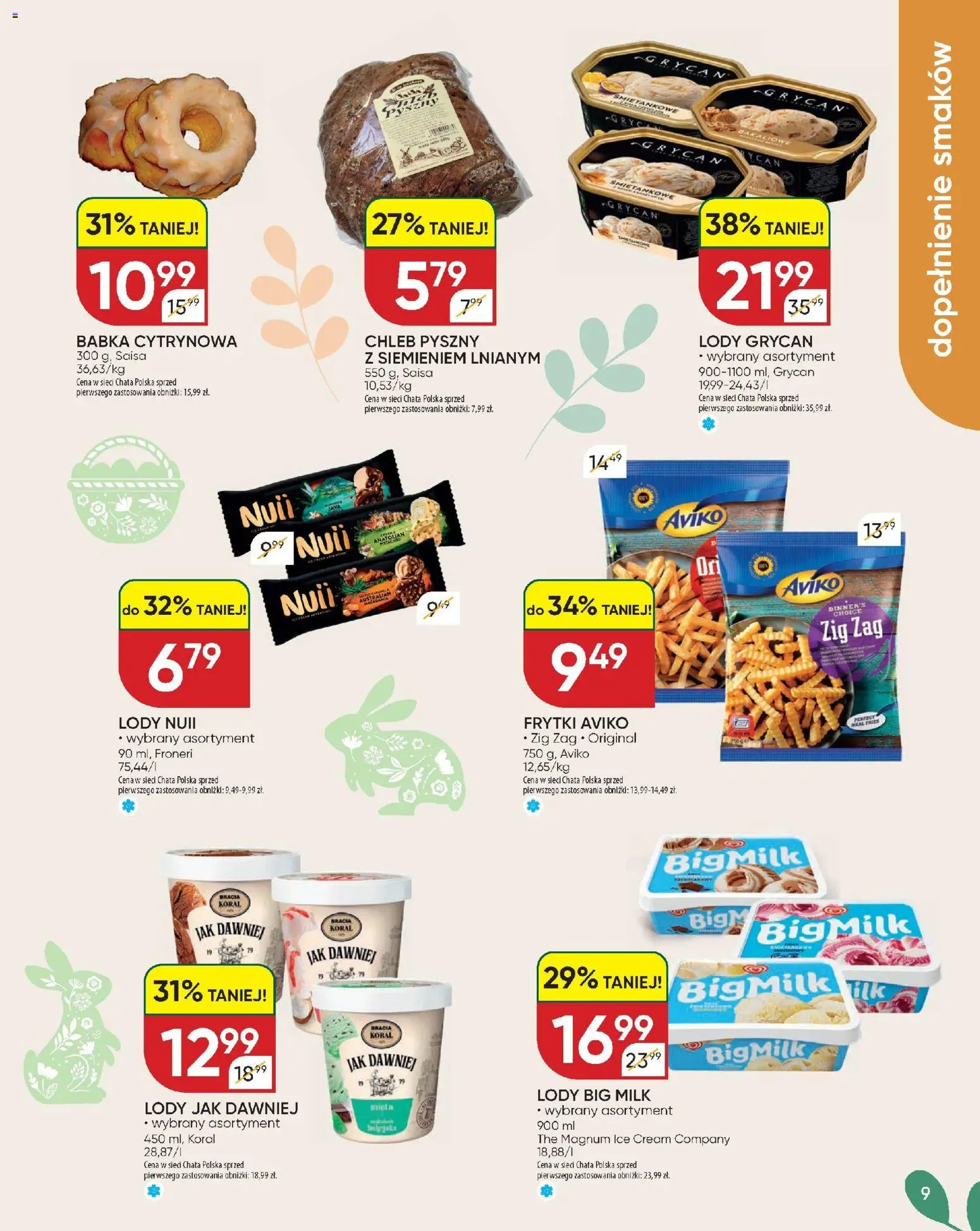 Chata Polska gazetka od 26.03.2026 | Strona: 42 | Produkty: Lody Grycan, Gry, Babka, Chleb