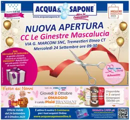 Anteprima del volantino Acqua e Sapone Nuova Apertura - Tremestieri Etneo catalogo valido a partire dal 24.09.2025