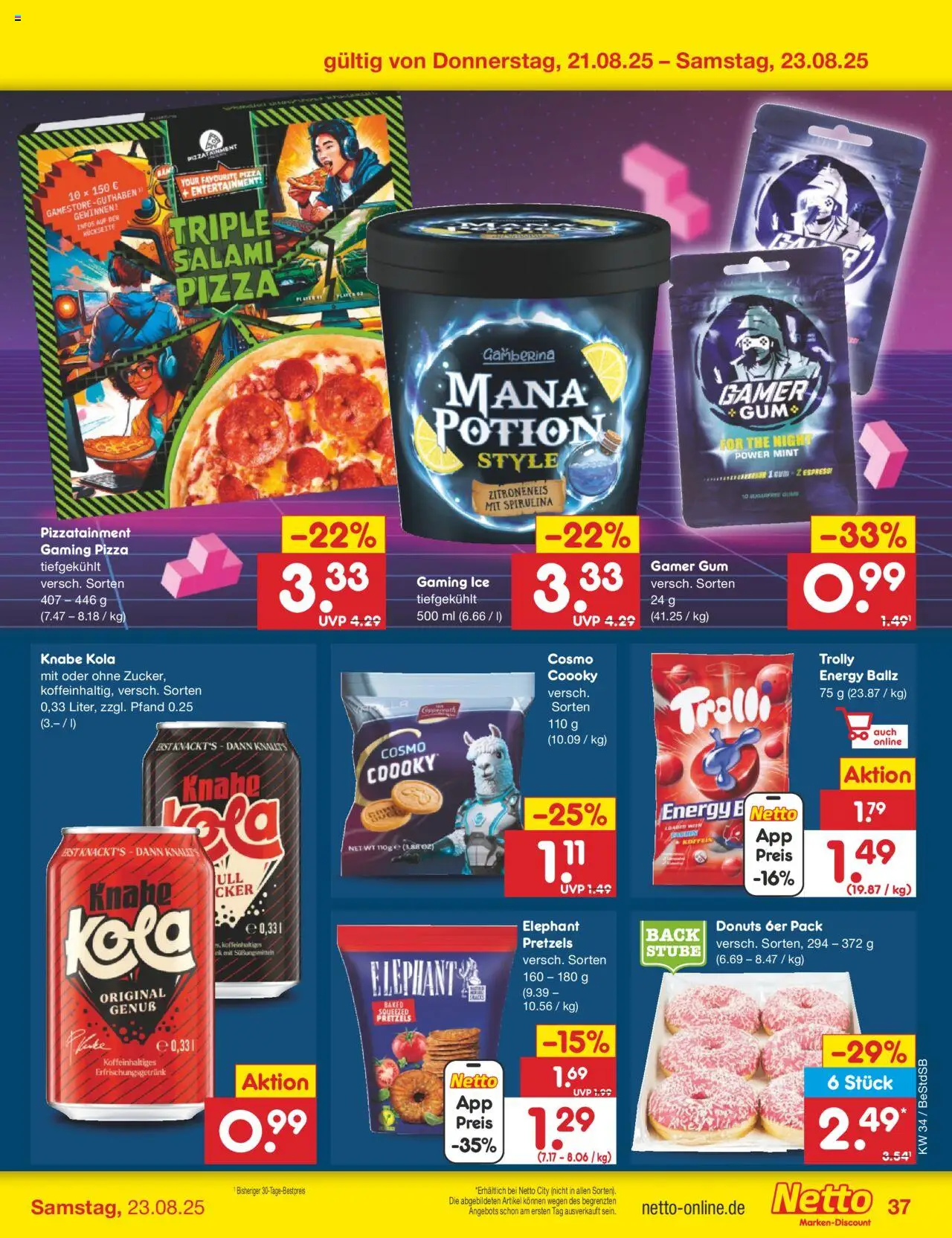 Netto Marken-Discount Prospekt 	 - gültig ab dem 18.08.2025 | Seite: 63 | Produkte: Energy, Donuts, Salami, Pizza