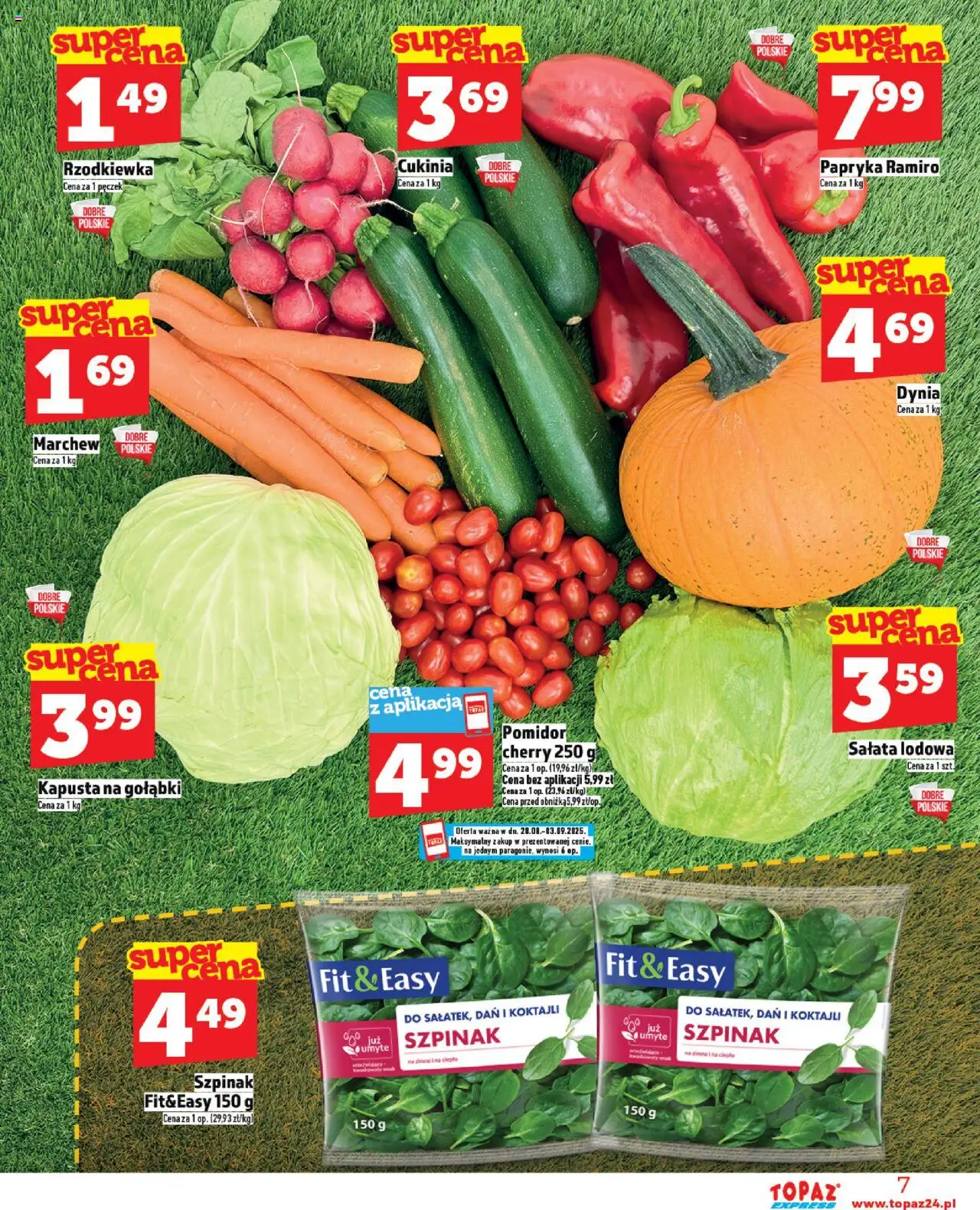 Topaz Gazetka - Express od 28.08.2025 | Strona: 7 | Produkty: Kapusta, Dynia, Papryka, Pomidor cherry