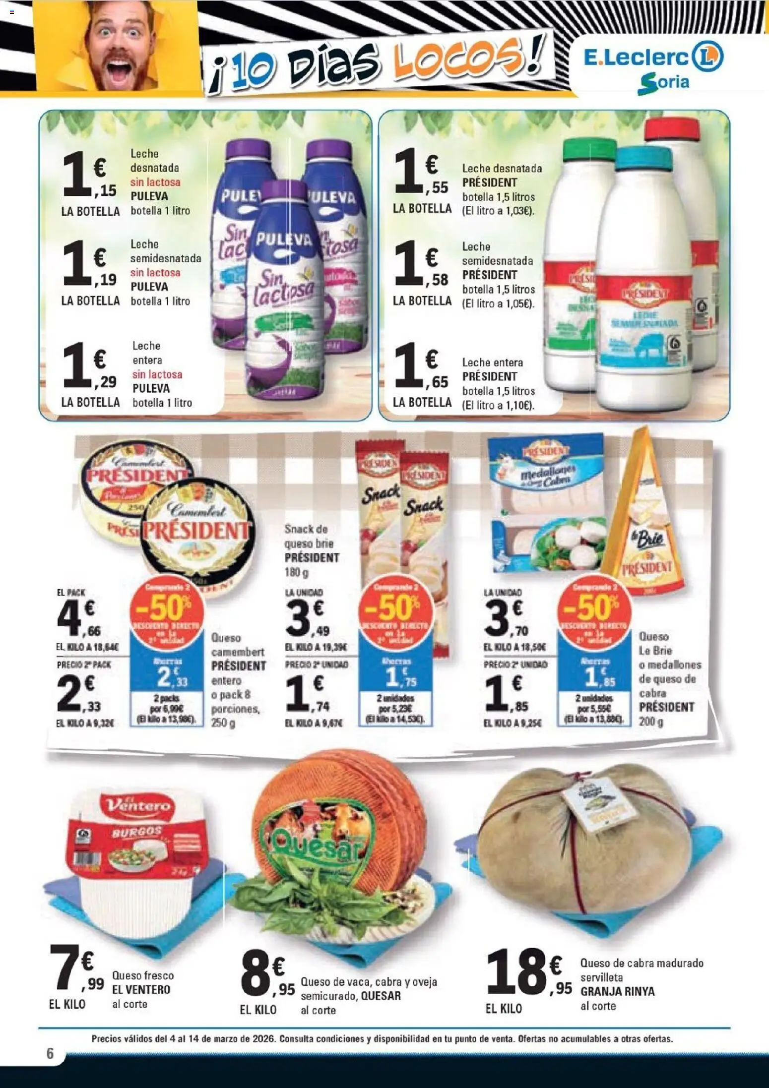 E.Leclerc Soria │ válido desde el 04.03.2026 | Página: 6 | Productos: Leche desnatada, Medallones, Leche entera, Leche