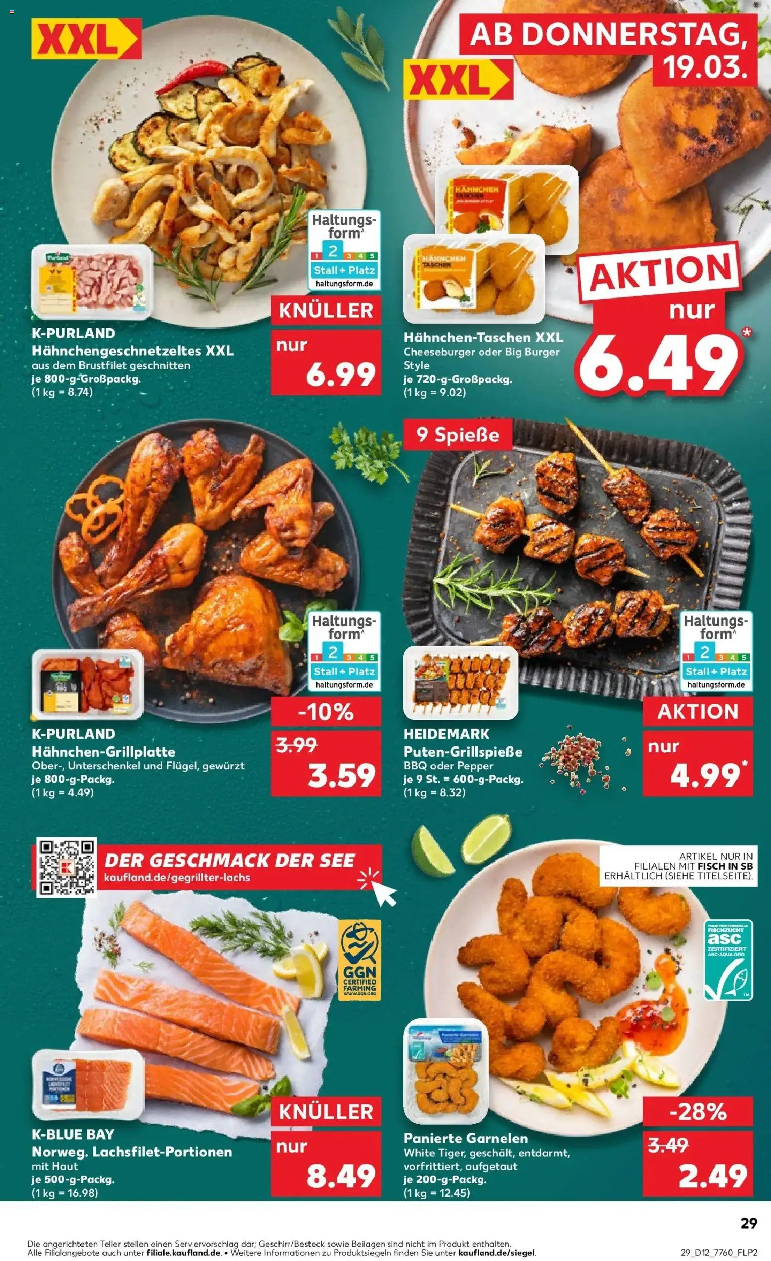 Kaufland Prospekt Laupheim	 – gültig ab 19.03.2026 | Seite: 29 | Produkte: Hahnchen, Burger, Spieße, Fisch