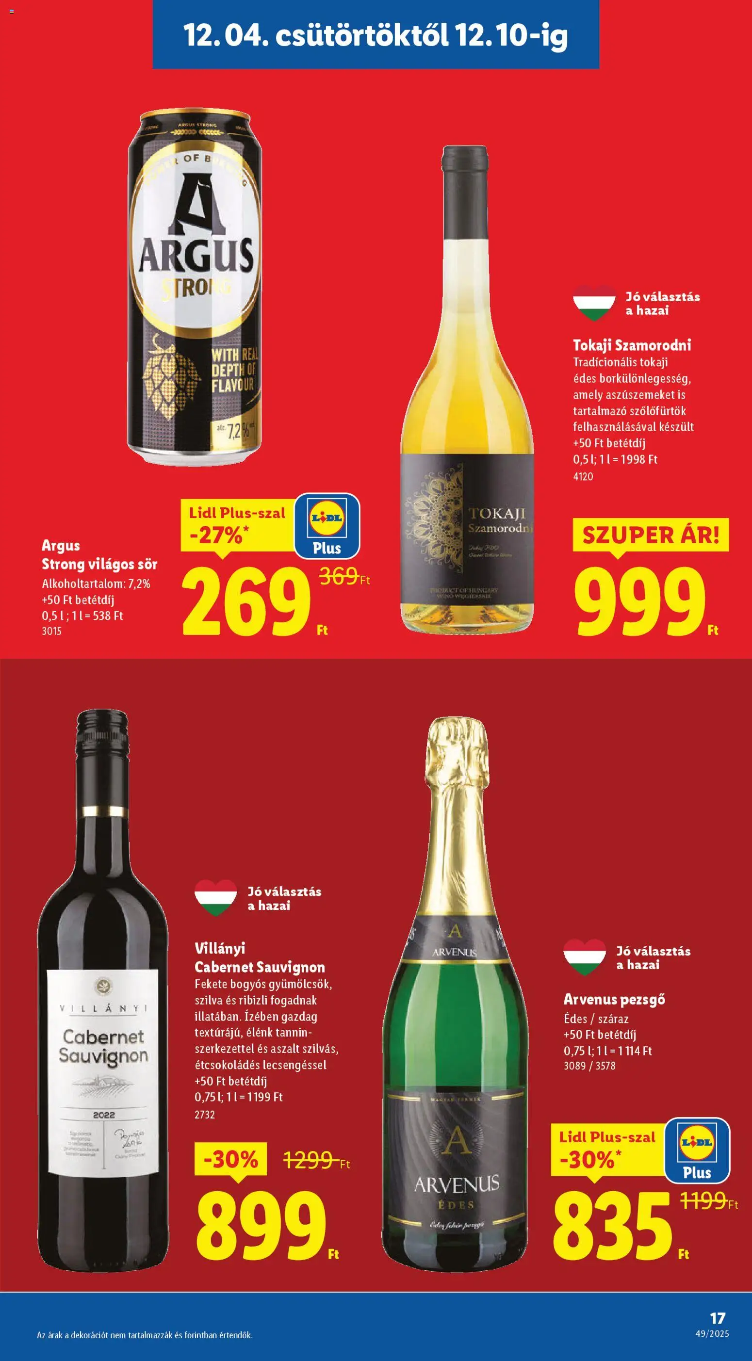 Lidl akciós ujság - amely érvényes a következő dátumtól: 04.12.2025 | Oldal: 17 | Termékek: Pezsgő, Szilva, Sör