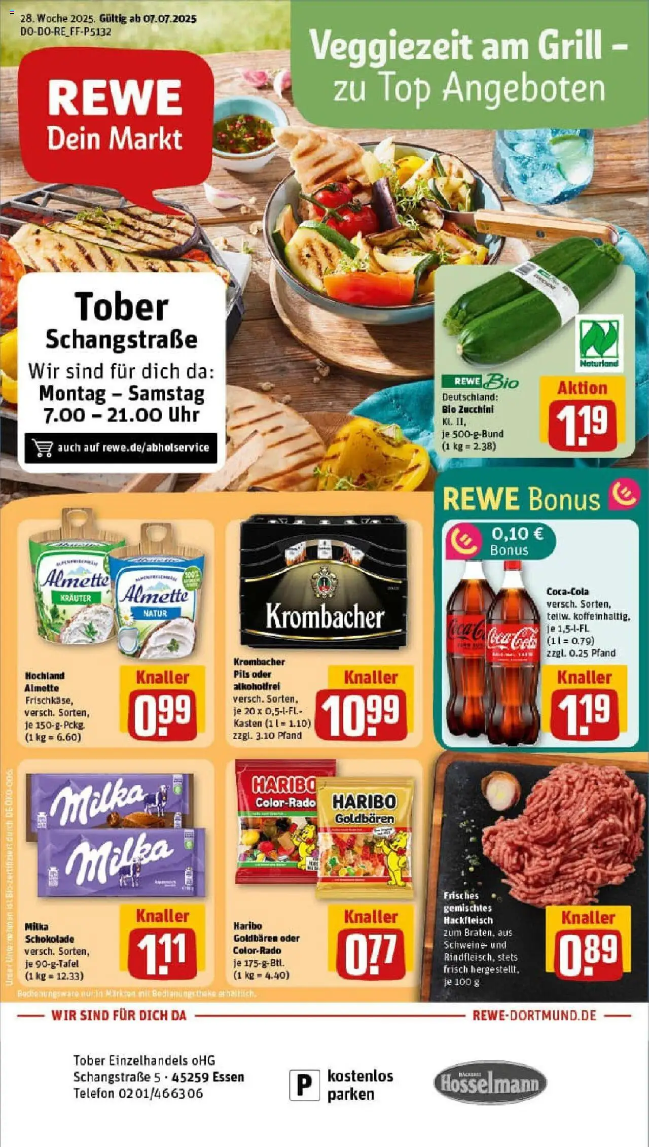 Rewe prospekt Essen	 - gültig ab dem 06.07.2025 | Seite: 1 | Produkte: Top, Pils, Milka, Krombacher