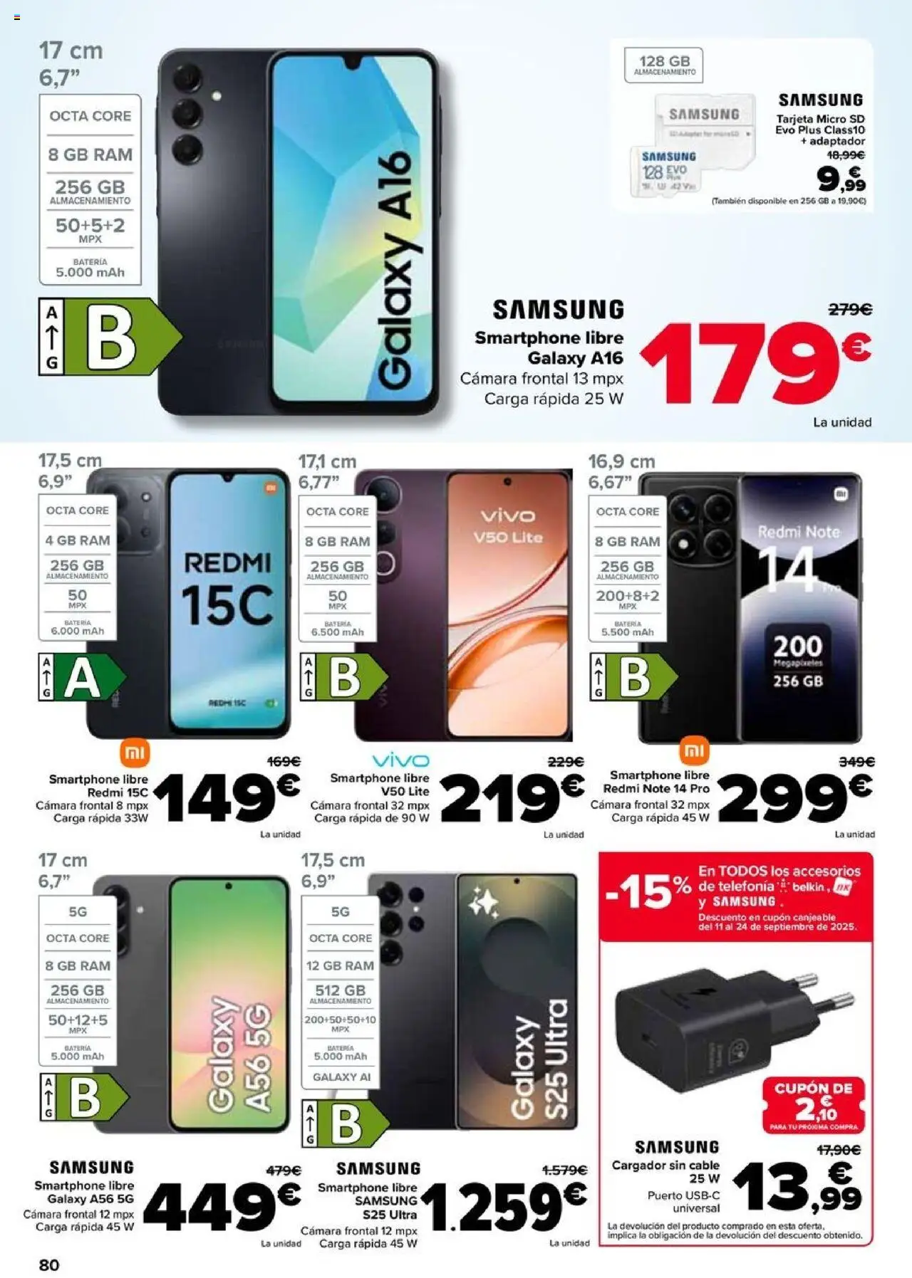 Carrefour folleto │ válido desde el 26.08.2025 | Página: 80 | Productos: Smartphone, Cable, Adaptador, Batería