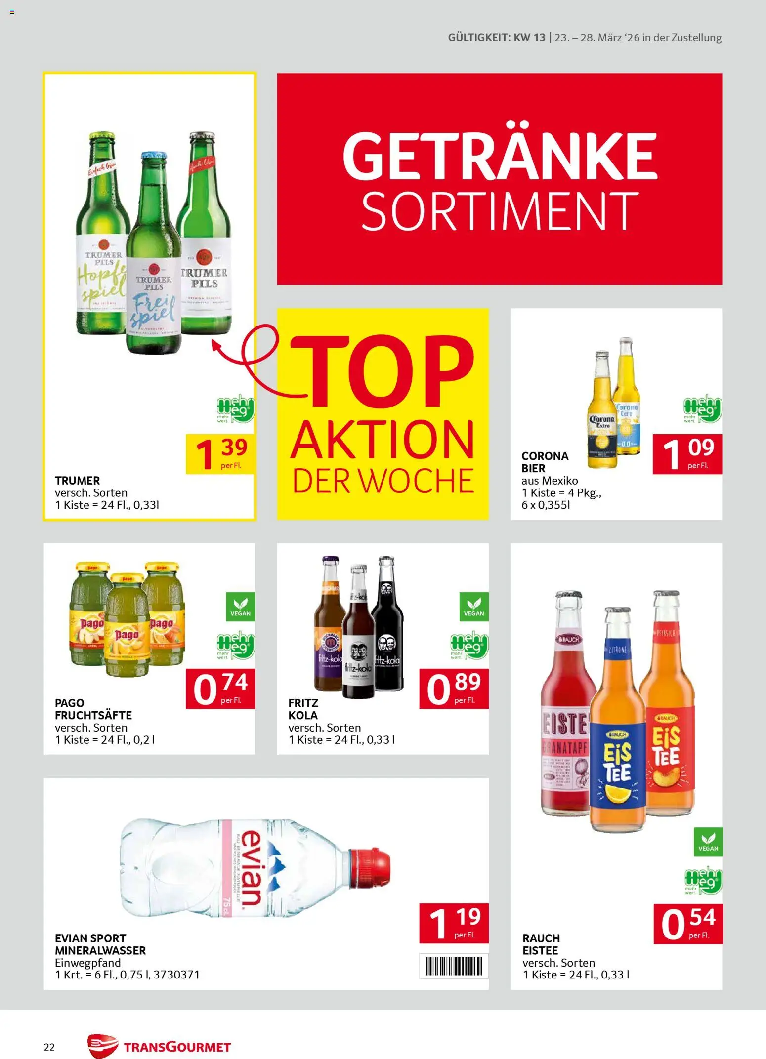 Transgourmet Zustellaktion gültig ab 23.03.2026 | Seite: 22 | Produkte: Zitrone, Spiel, Bier