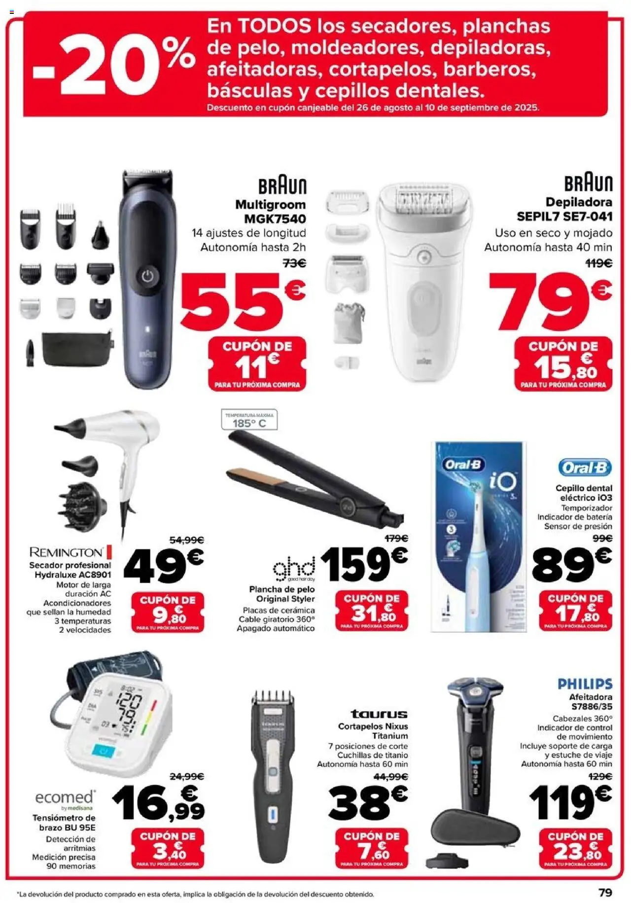 Carrefour folleto │ válido desde el 08.08.2025 | Página: 79 | Productos: Cable, Depiladora, Cortapelos, Batería