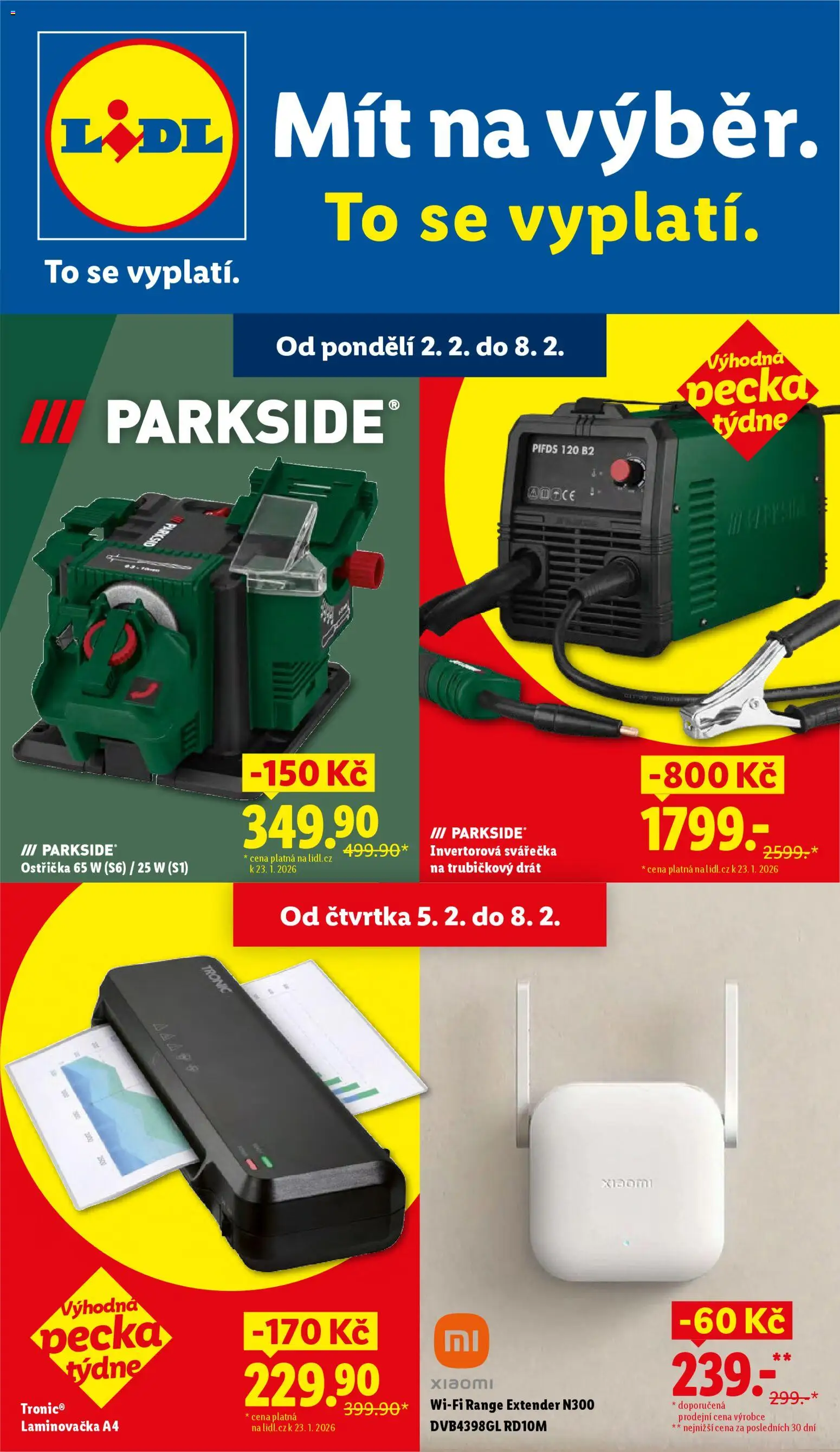 Lidl leták - Spotřební zboží od 02.02.2026 | Strana: 1 | Produkty: Parkside, Svářečka, Laminátor, Xiaomi