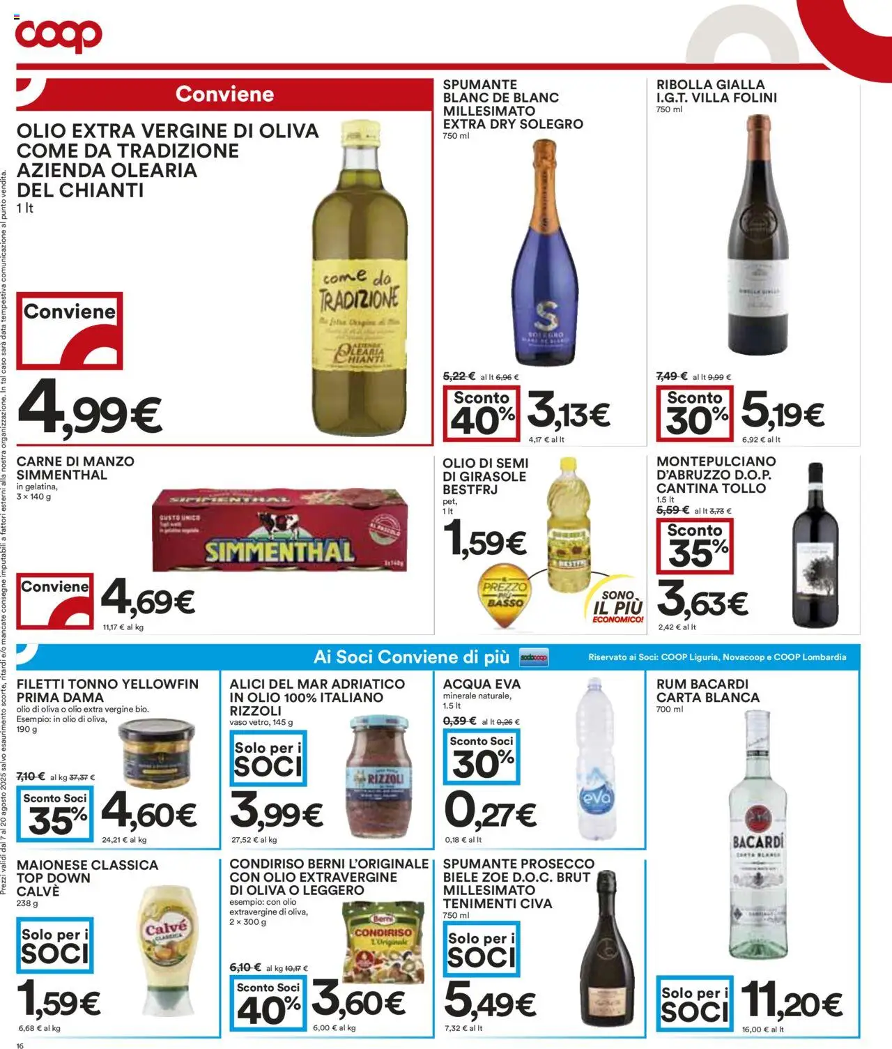 Volantino COOP del 07.08.2025 | Pagina: 16 | Prodotti: Maionese, Rum, Olio extra vergine, Alici