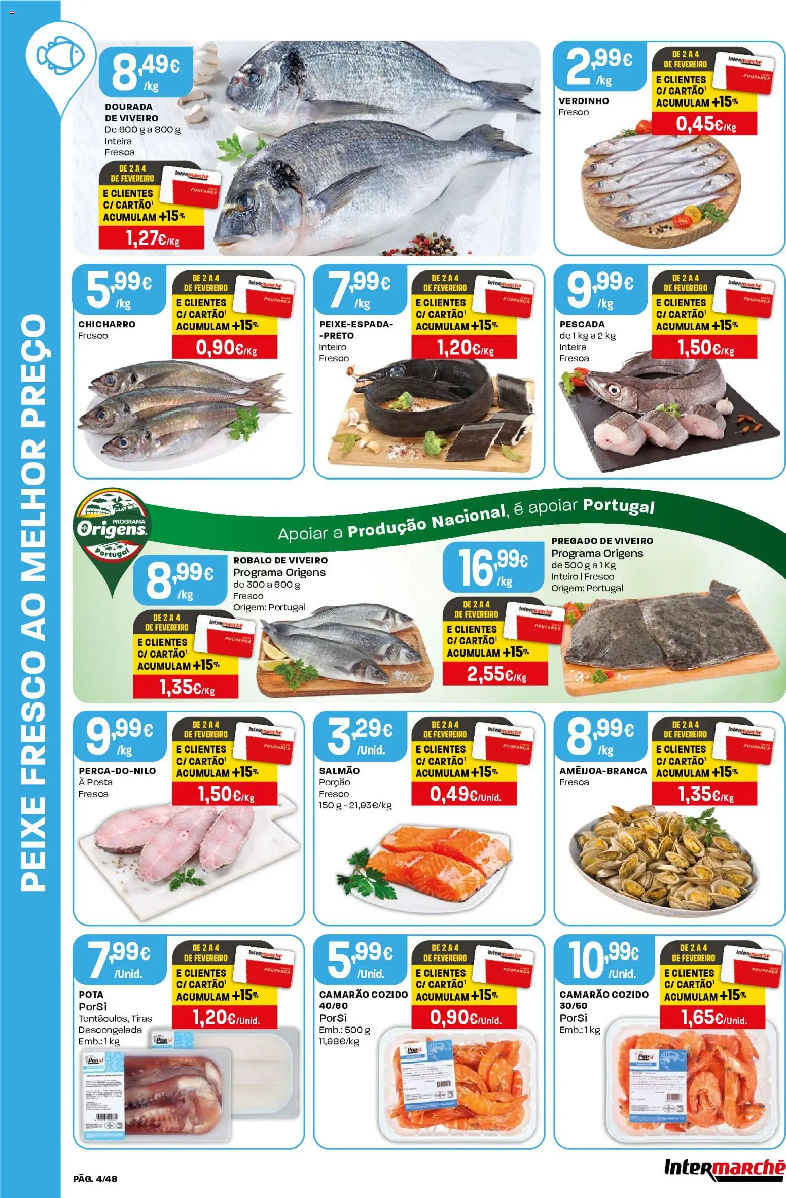 Intermarché folheto │ válido de 29.01.2026 | Página: 4 | Produtos: Dourada, Pescada, Camarão, Peixe