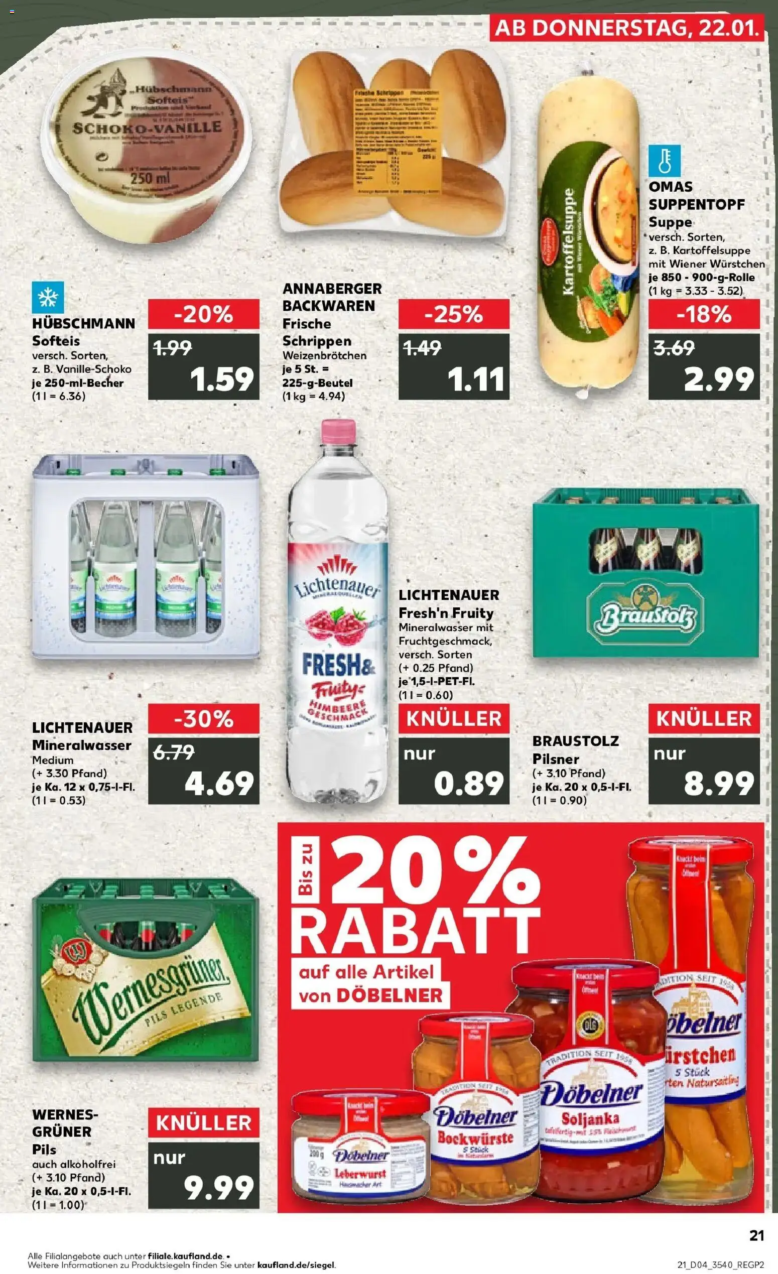 Kaufland prospekt Marienberg	 – gültig ab 25.01.2026 | Seite: 21 | Produkte: Bockwurst, Pils, Wernesgruner, Mineralwasser