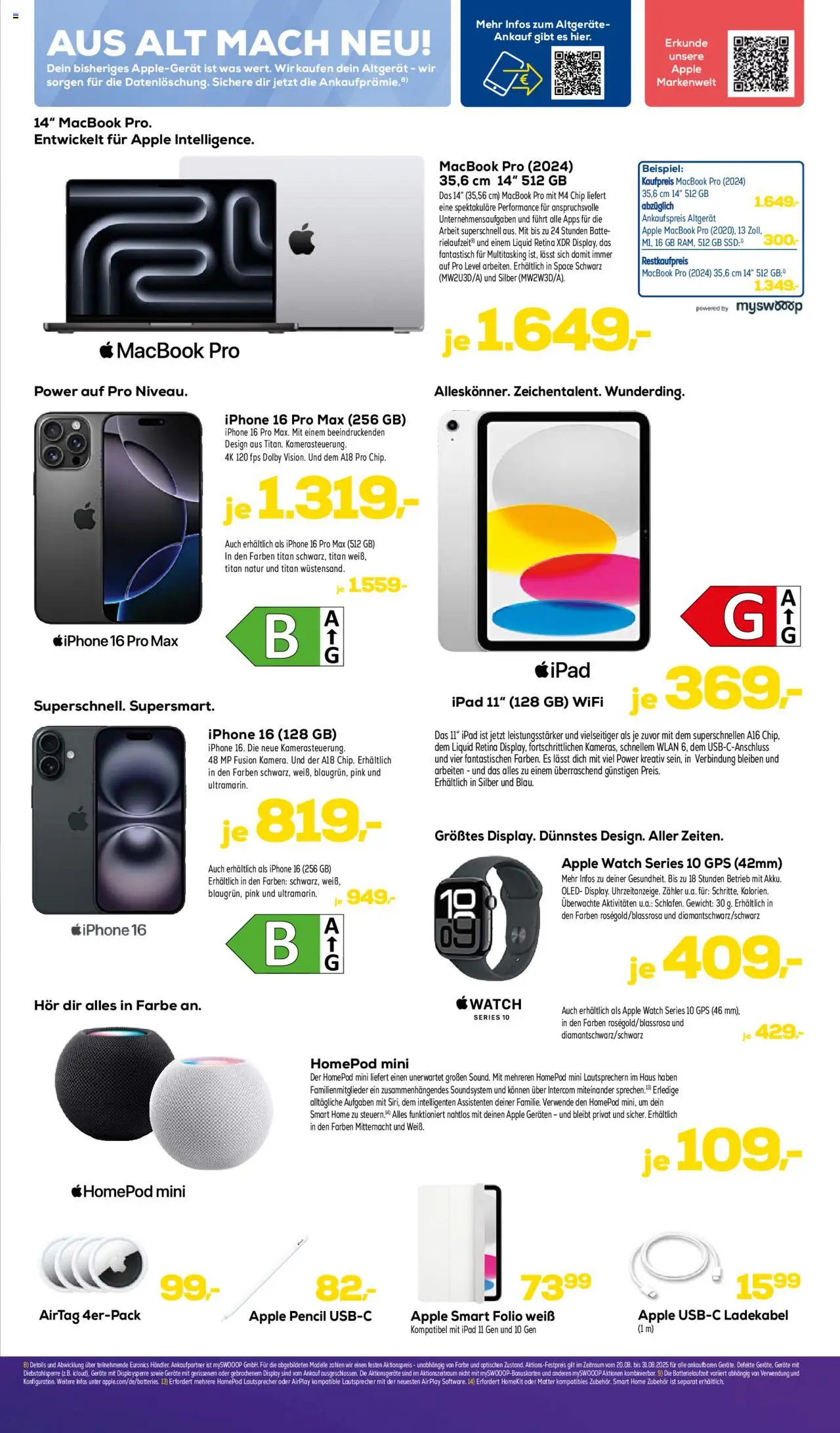 Euronics Prospekt 	 - gültig ab dem 20.08.2025 | Seite: 7 | Produkte: Apple watch, Macbook, Ipad, Soundsystem
