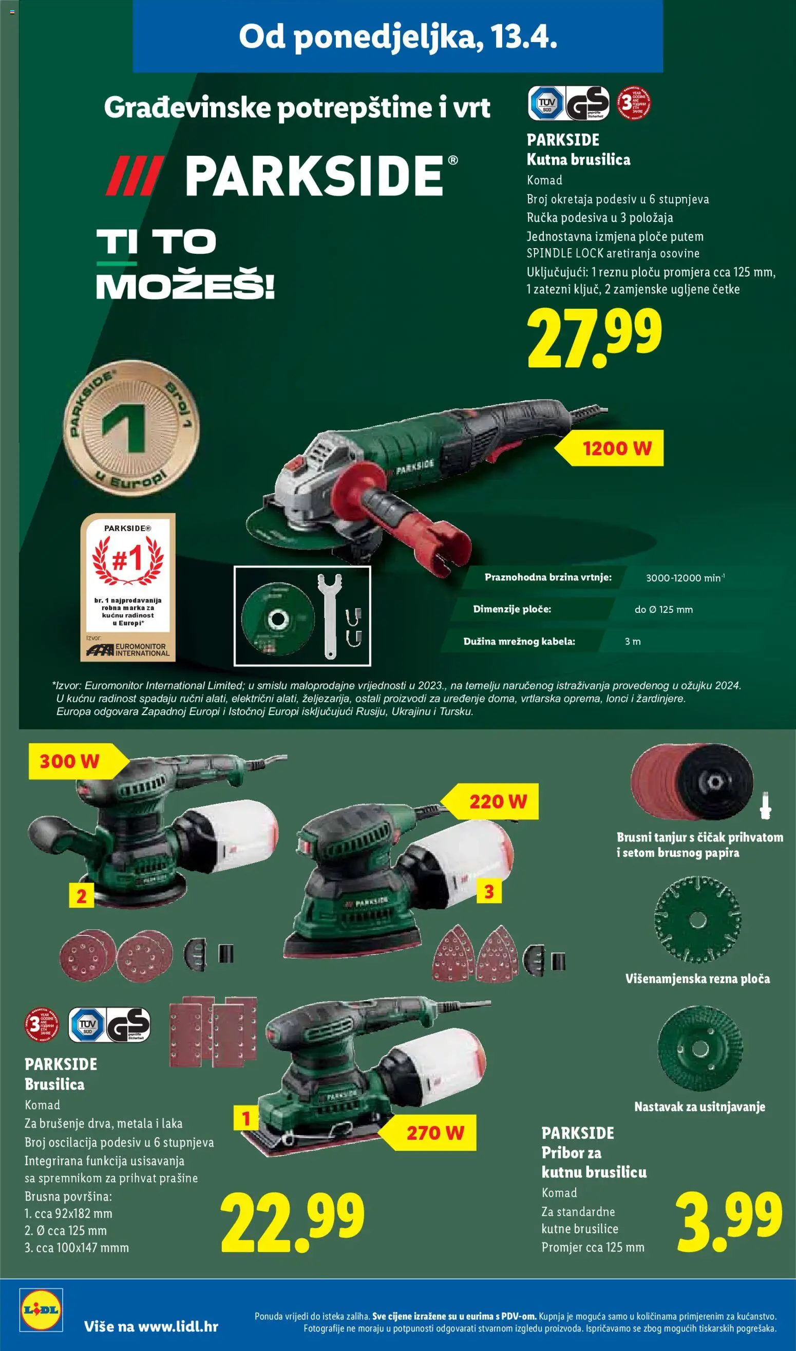 Lidl katalog | vrijedi od 13.04.2026 | Stranica: 32 | Proizvodi: Brusilica, Kutna brusilica, Parkside