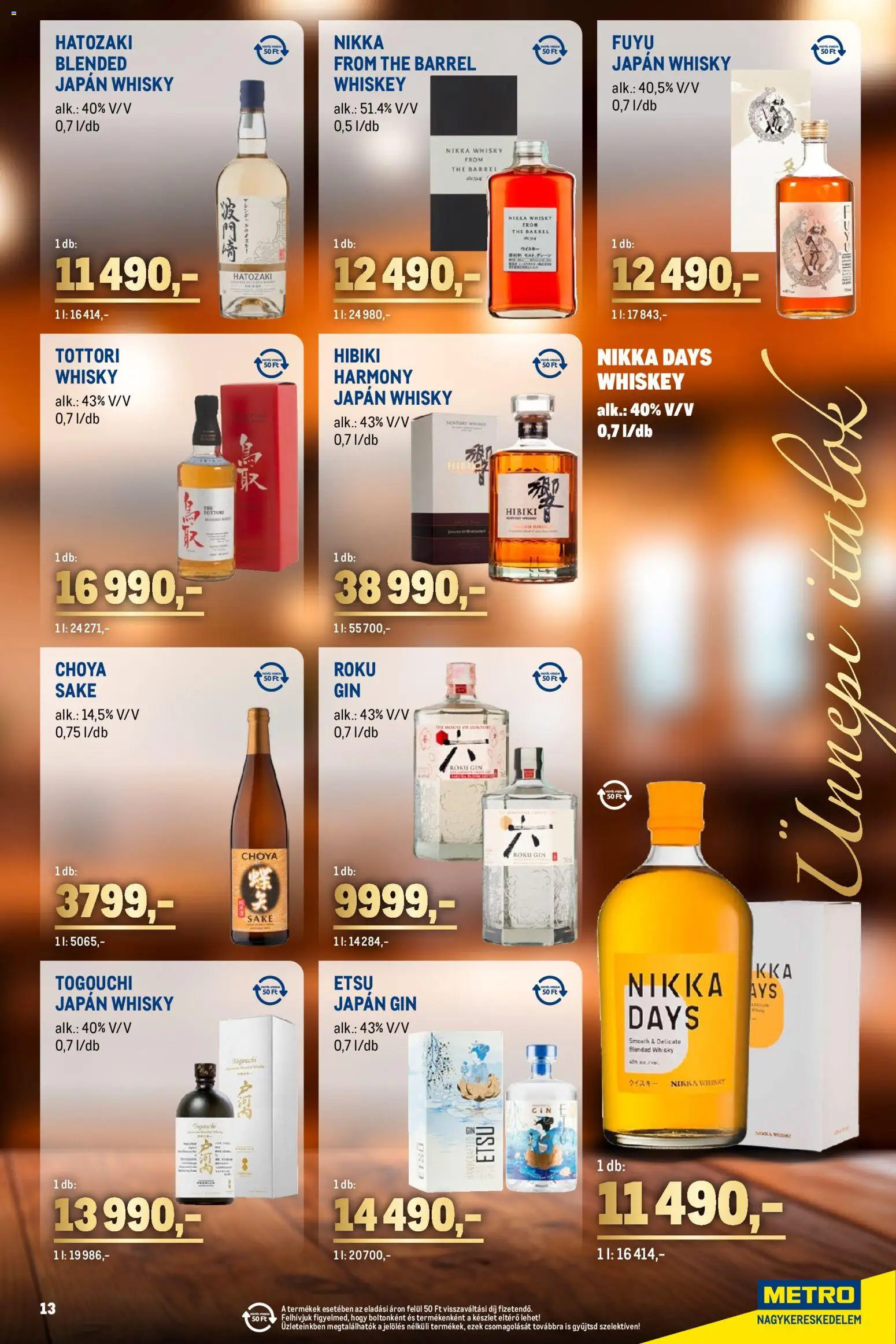 Metro akciós ujság - amely érvényes a következő dátumtól: 02.11.2025 | Oldal: 13 | Termékek: Whiskey, Gin, Whisky, Só