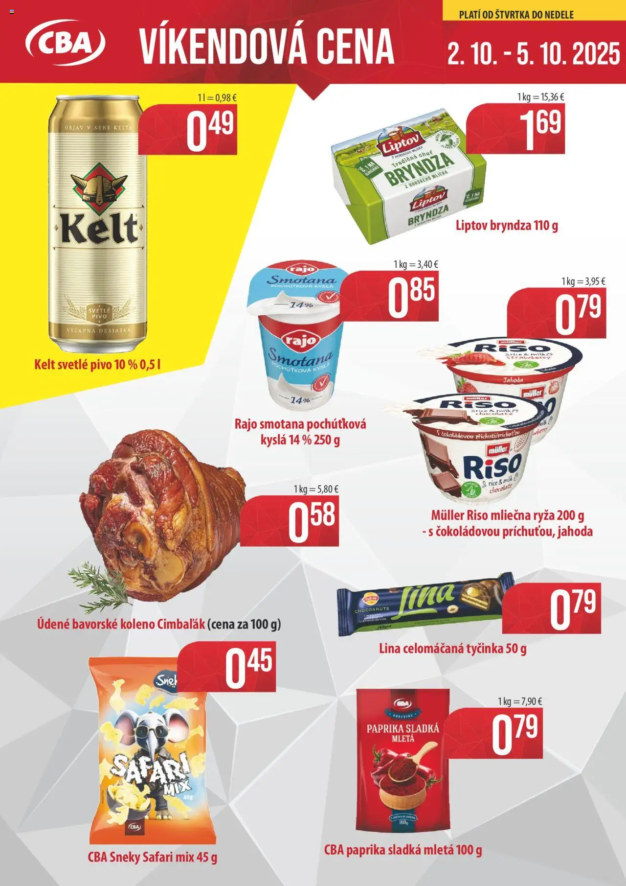 Nové CBA Komfos akcie – leták je platný od 02.10.2025 | Strana: 1 | Produkty: Paprika, Pivo, Smotana, Kelt