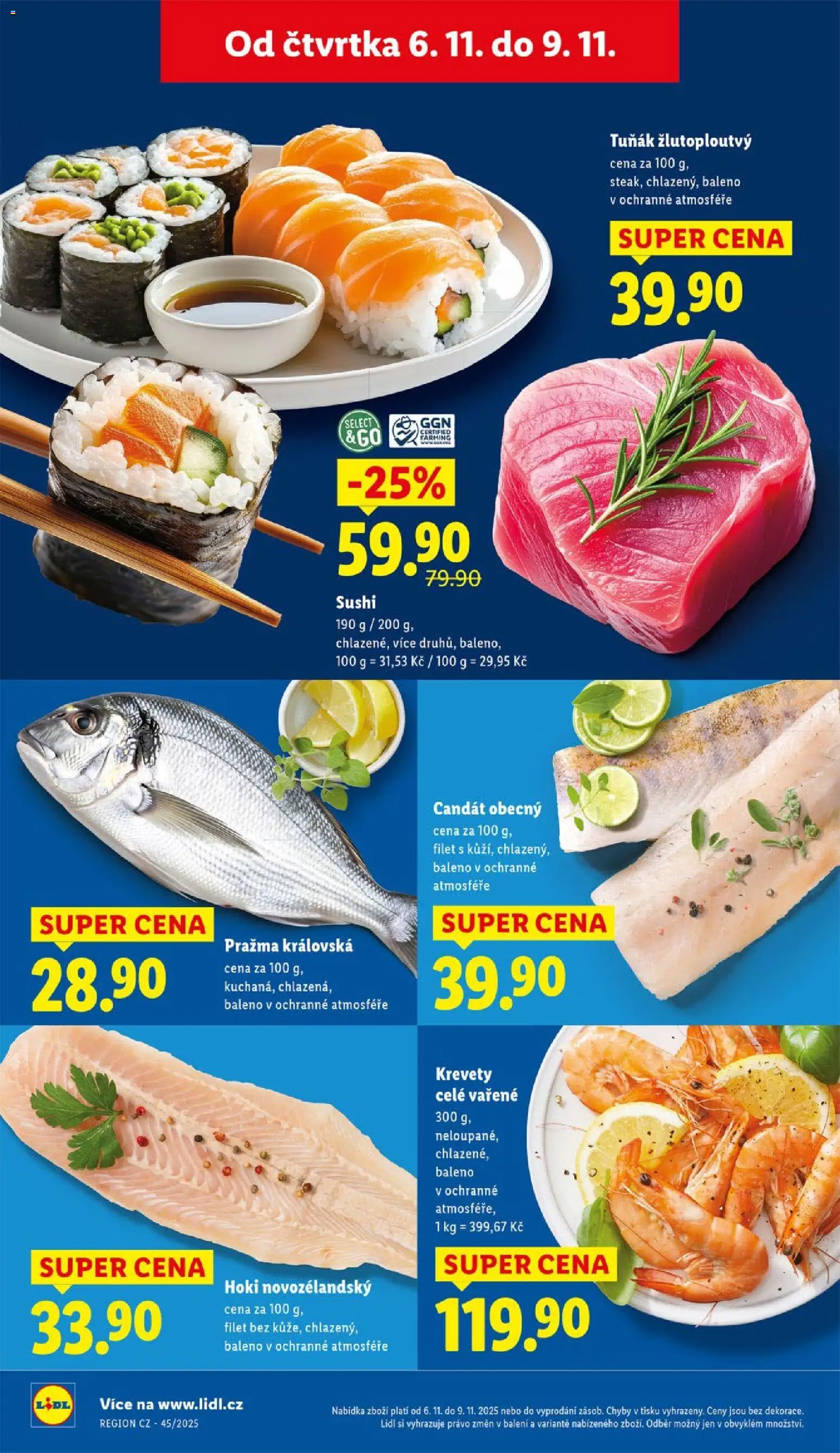 Lidl leták od 06.11.2025 | Strana: 6 | Produkty: Pražma, Sushi, Filet, Krevety