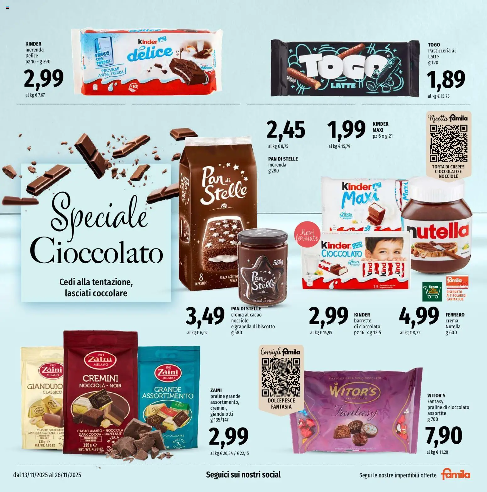 Volantino Famila del 13.11.2025 | Pagina: 17 | Prodotti: Crema, Latte, Nocciole, Nutella