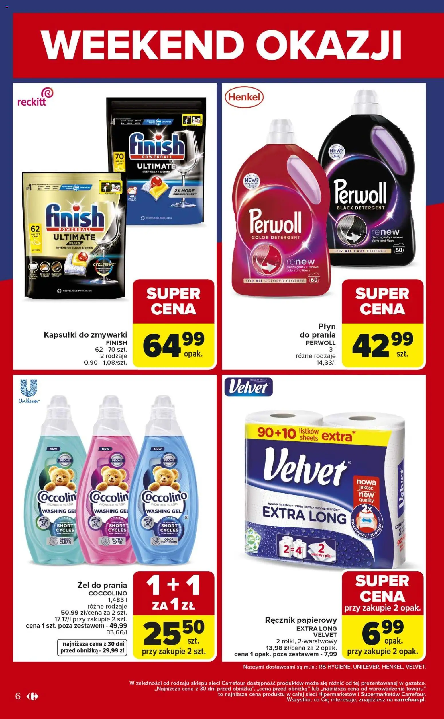 Carrefour Gazetka - Weekend okazji od 02.01.2026 | Strona: 6 | Produkty: Coccolino, Finish, Detergent, Kapsułki do zmywarki