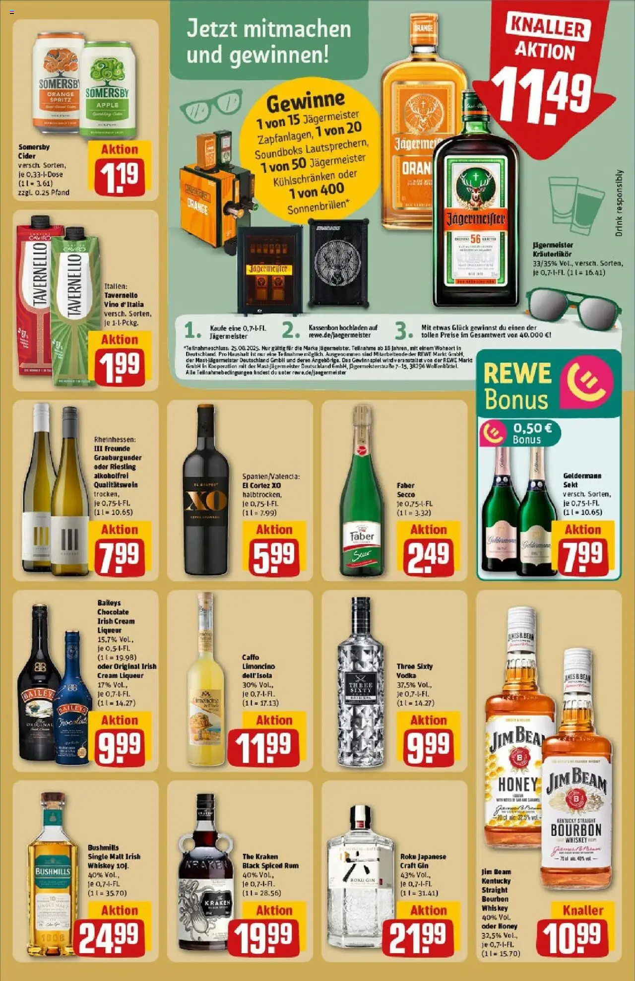 Rewe prospekt Erkelenz	 - gültig ab dem 11.08.2025 | Seite: 19 | Produkte: Jim beam, Jägermeister, Vodka, Gin