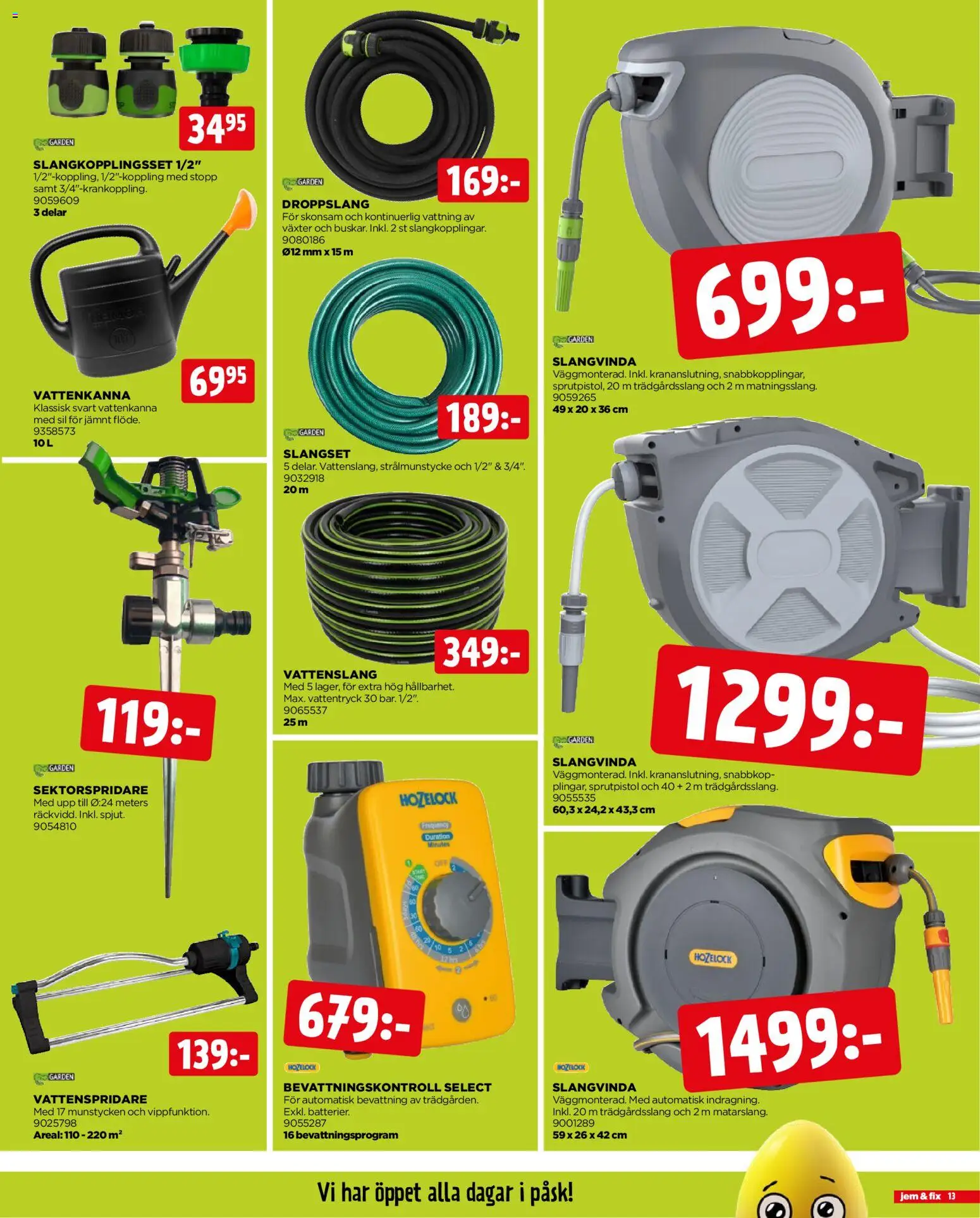 Jem & Fix reklamblad aktuell från 30.03.2026 | Sida: 13 | Produkter: Vattenspridare, Vattenkanna, Trädgårdsslang, Droppslang