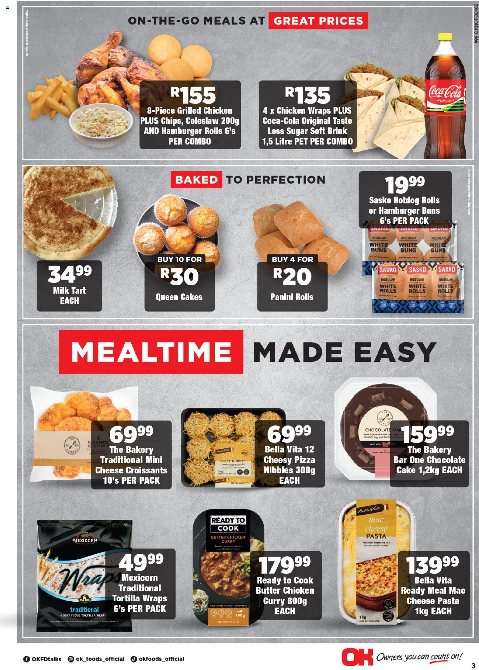 New OK Foods catalogue – valid from 24.04.2026 | Page: 3 | Products: Flour, Bakery, Chicken, Pasta