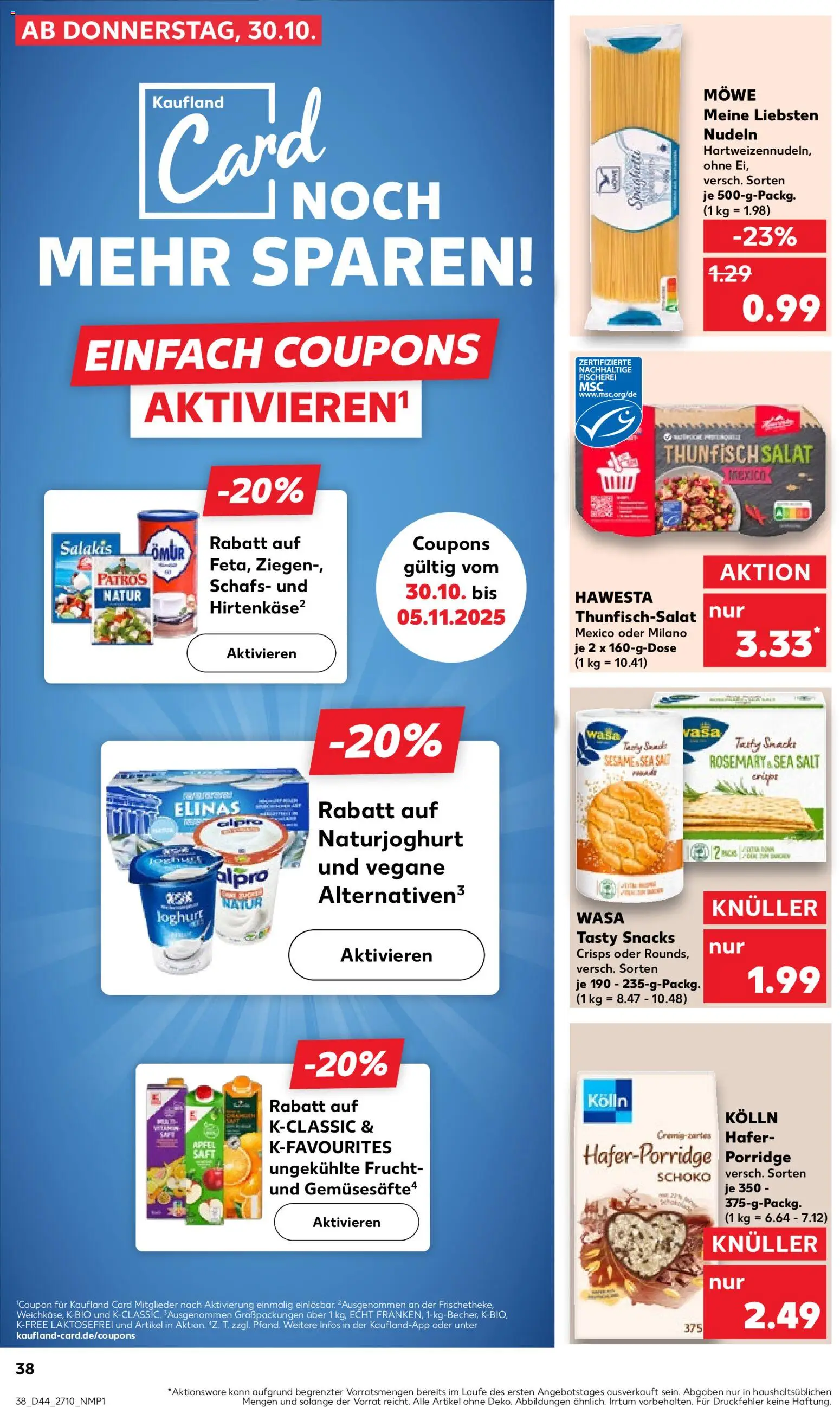 Kaufland prospekt Leipzig	 – gültig ab 02.11.2025 | Seite: 38 | Produkte: Thunfisch, Patros, Nudeln, Salat
