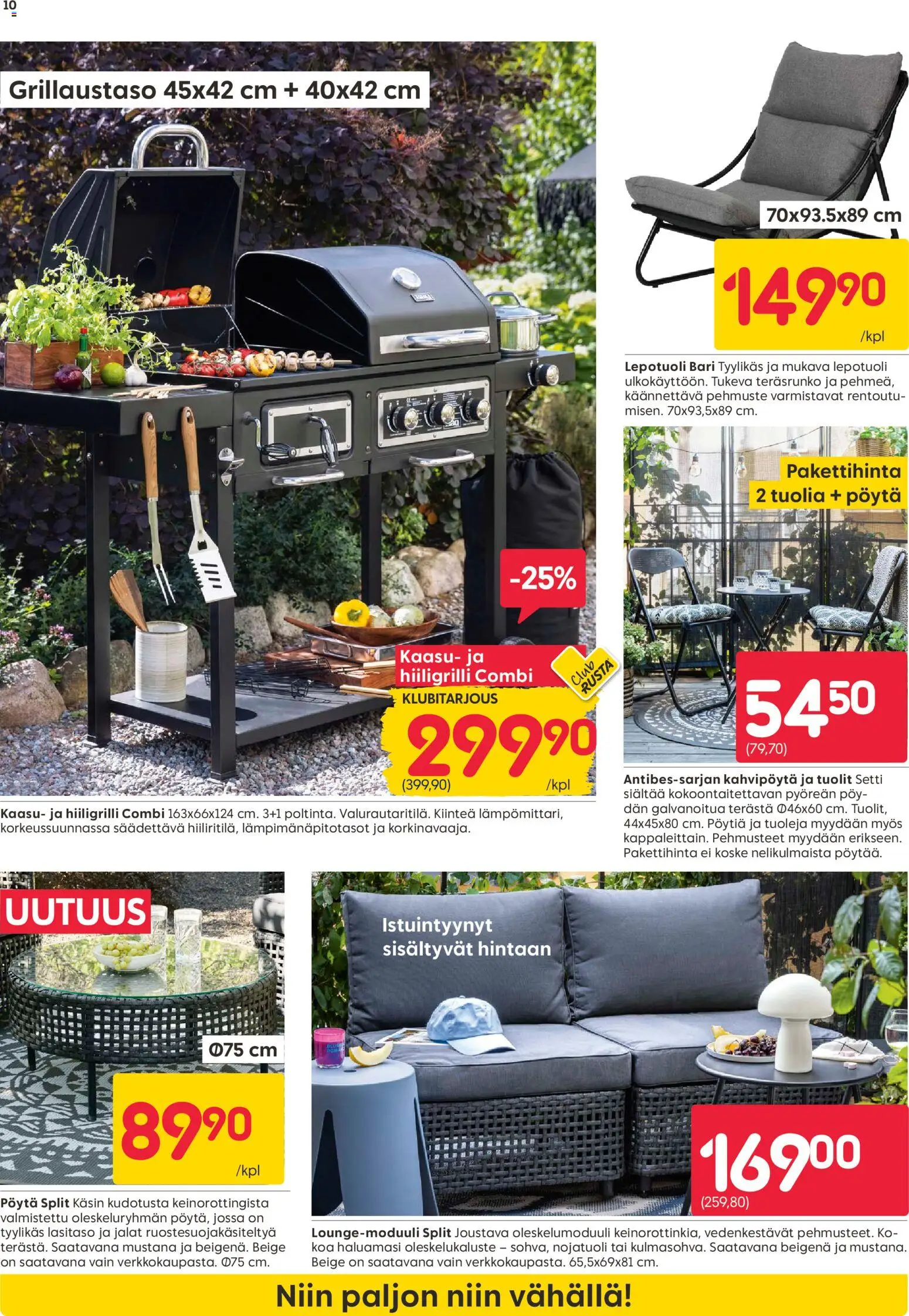 Rusta tarjoukset – voimassa 09.03.2026 alkaen | Sivu: 10 | Tuotteet: Lepotuoli, Nojatuoli, Kahvipöytä, Hiiligrilli