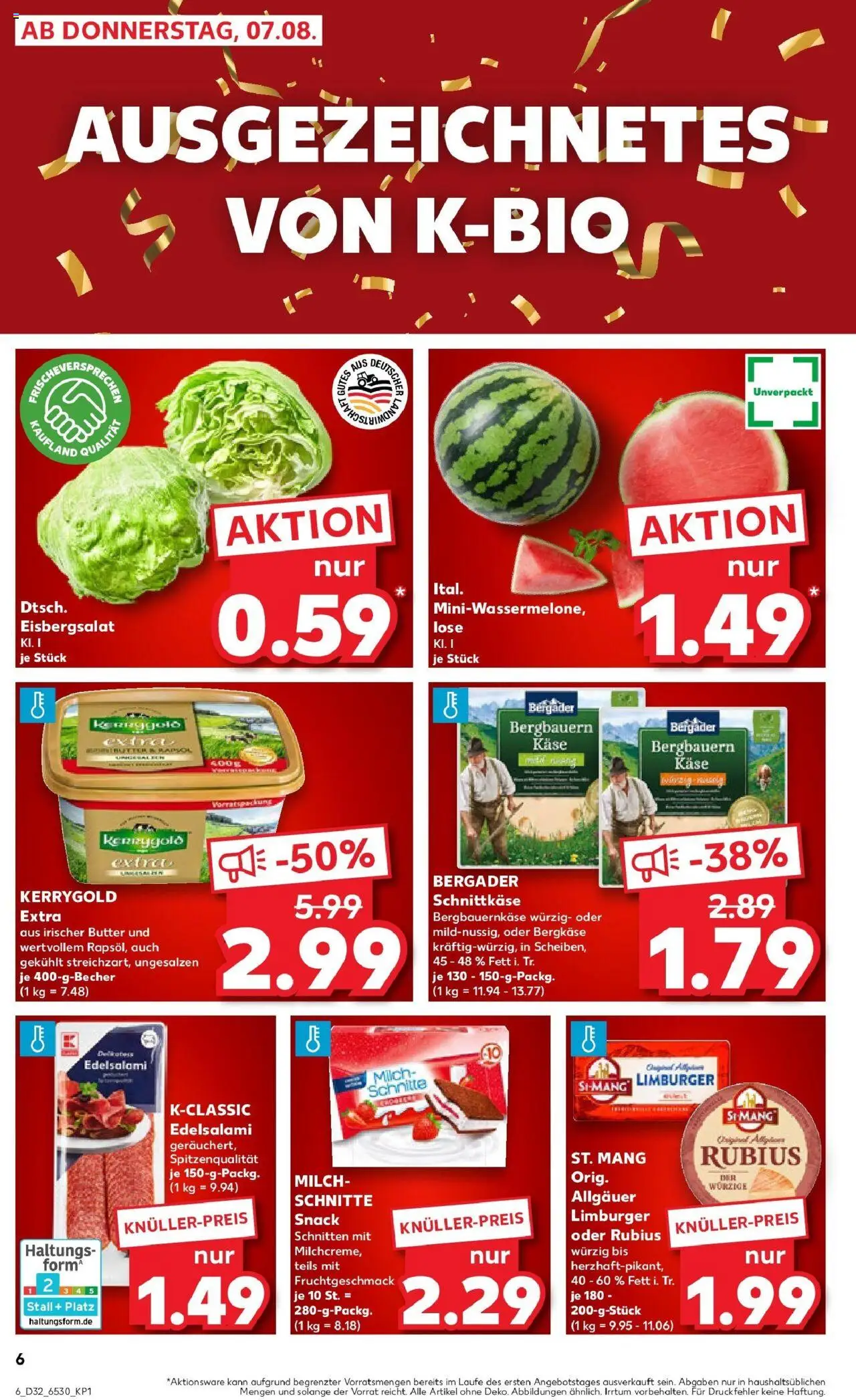 Kaufland prospekt Pasewalk	 - gültig ab dem 07.08.2025 | Seite: 6 | Produkte: Butter, Käse, Rapsöl, Eisbergsalat