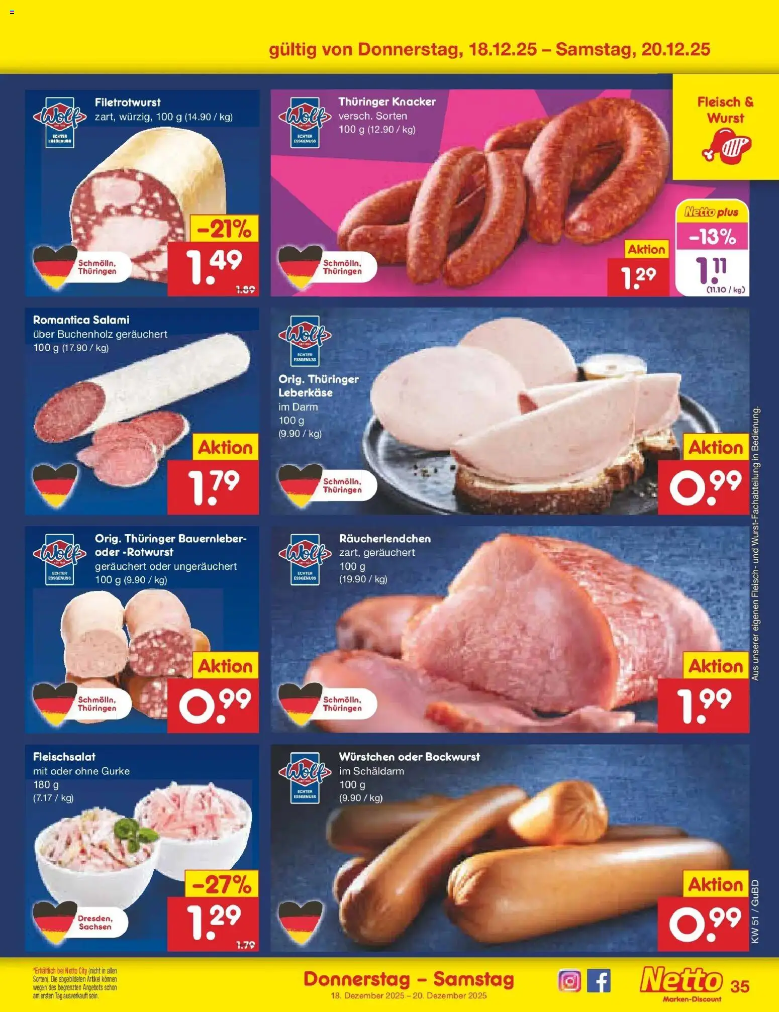 Netto Marken-Discount prospekt Augustusburg	 – gültig ab 15.12.2025 | Seite: 43 | Produkte: Bockwurst, Wurst, Fleisch, Leberkase