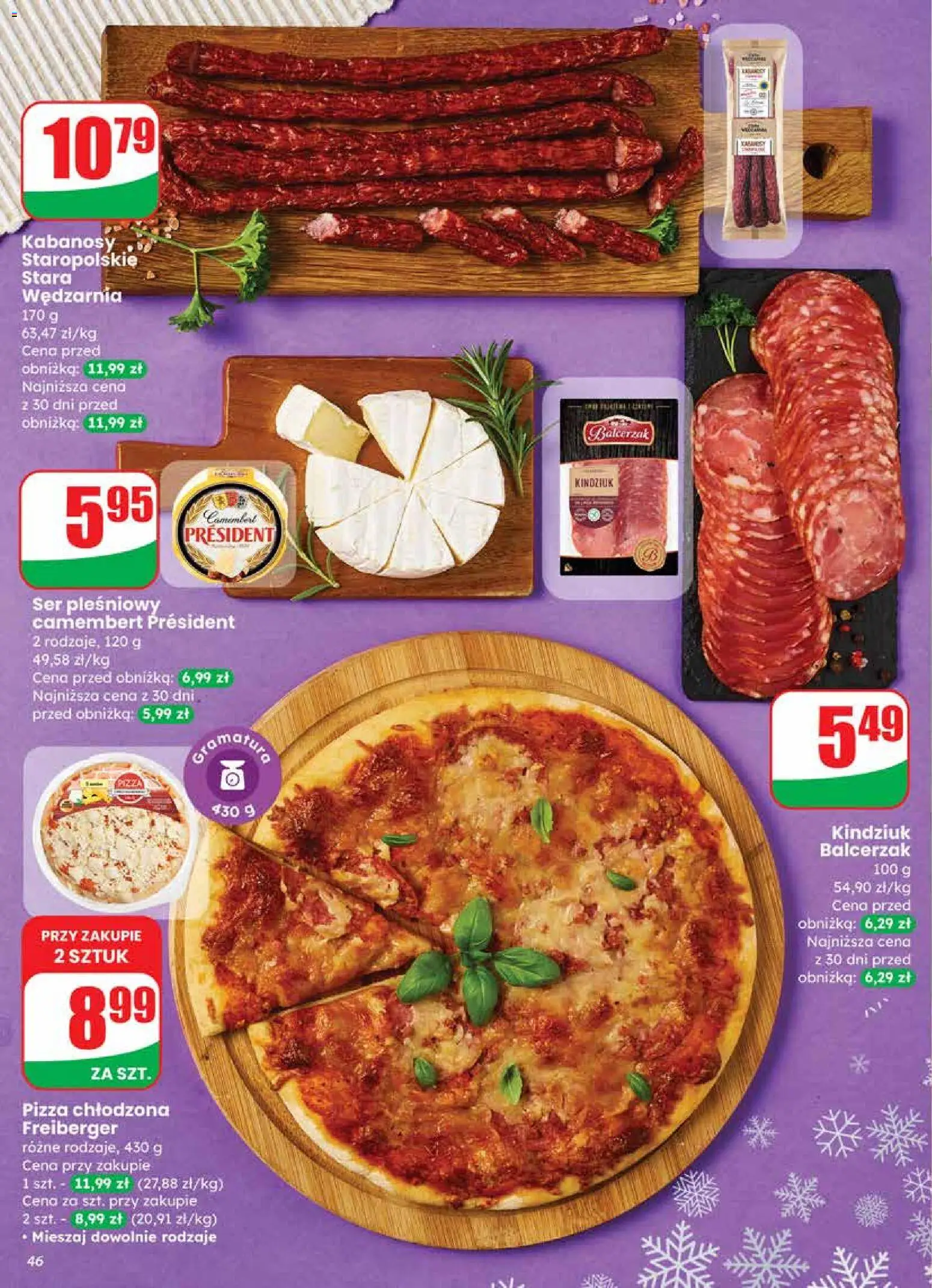 Dino Gazetka od 19.11.2025 | Strona: 46 | Produkty: Ser pleśniowy, Kabanosy, Camembert, Ser