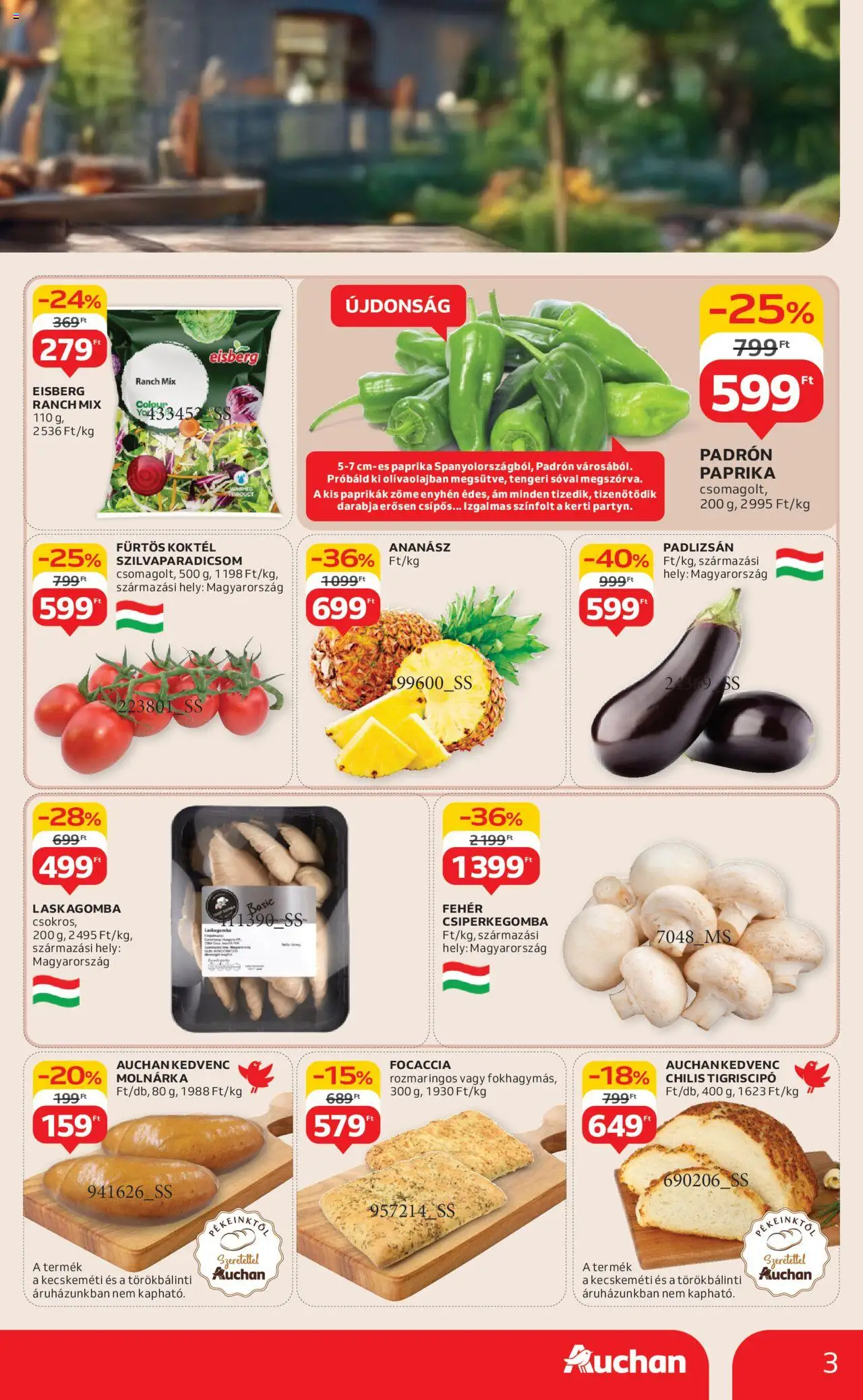 Auchan akciós ujság - amely érvényes a következő dátumtól: 07.08.2025 | Oldal: 3 | Termékek: Padlizsán, Csiperkegomba, Laskagomba, Ananász