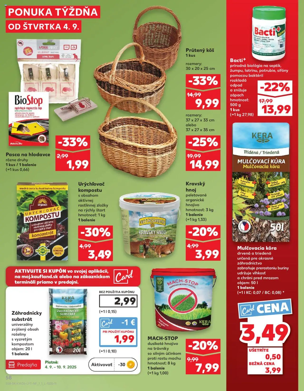 Nové Kaufland akcie – leták je platný od 04.09.2025 | Strana: 58 | Produkty: Kôš, Mulčovacia kôra, Substrát
