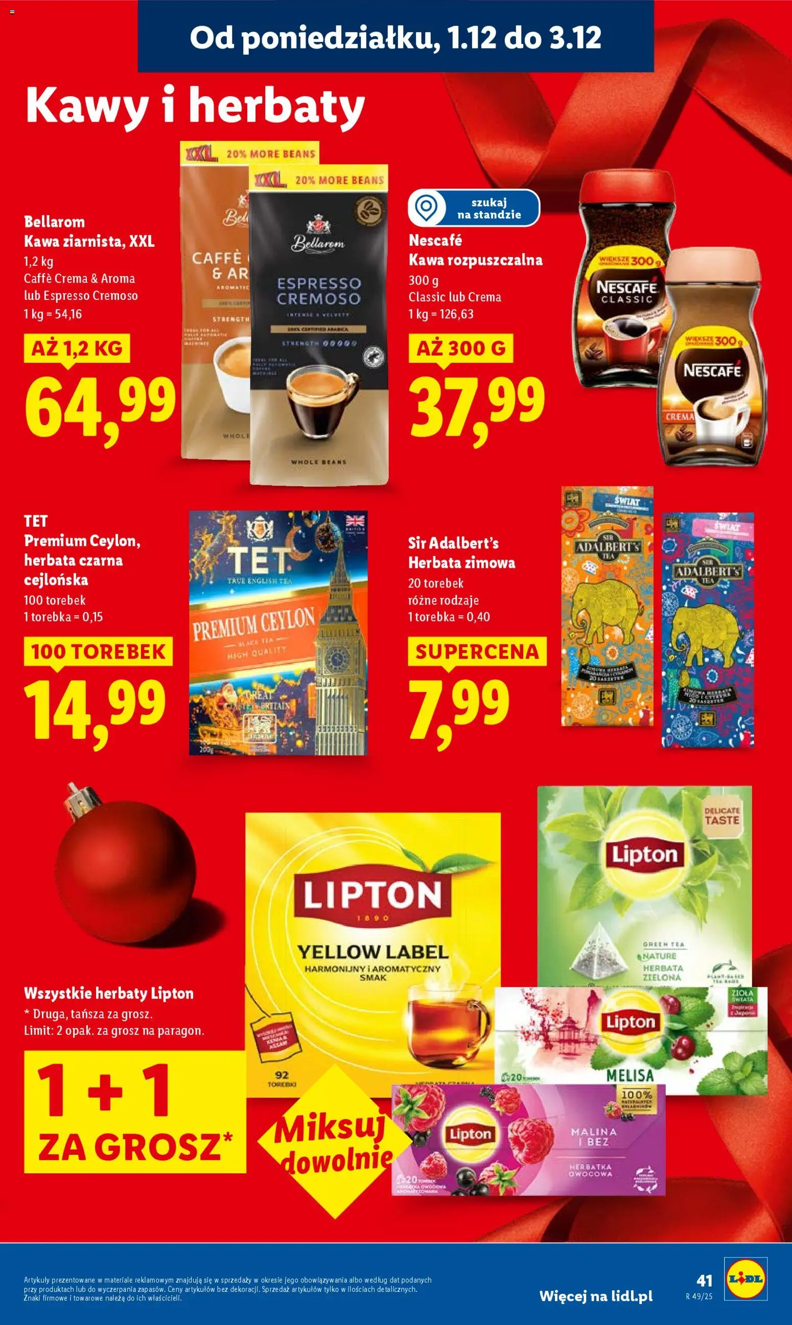 Lidl Gazetka od 01.12.2025 | Strona: 43 | Produkty: Torebka, Nescafe, Kawa rozpuszczalna, Herbata