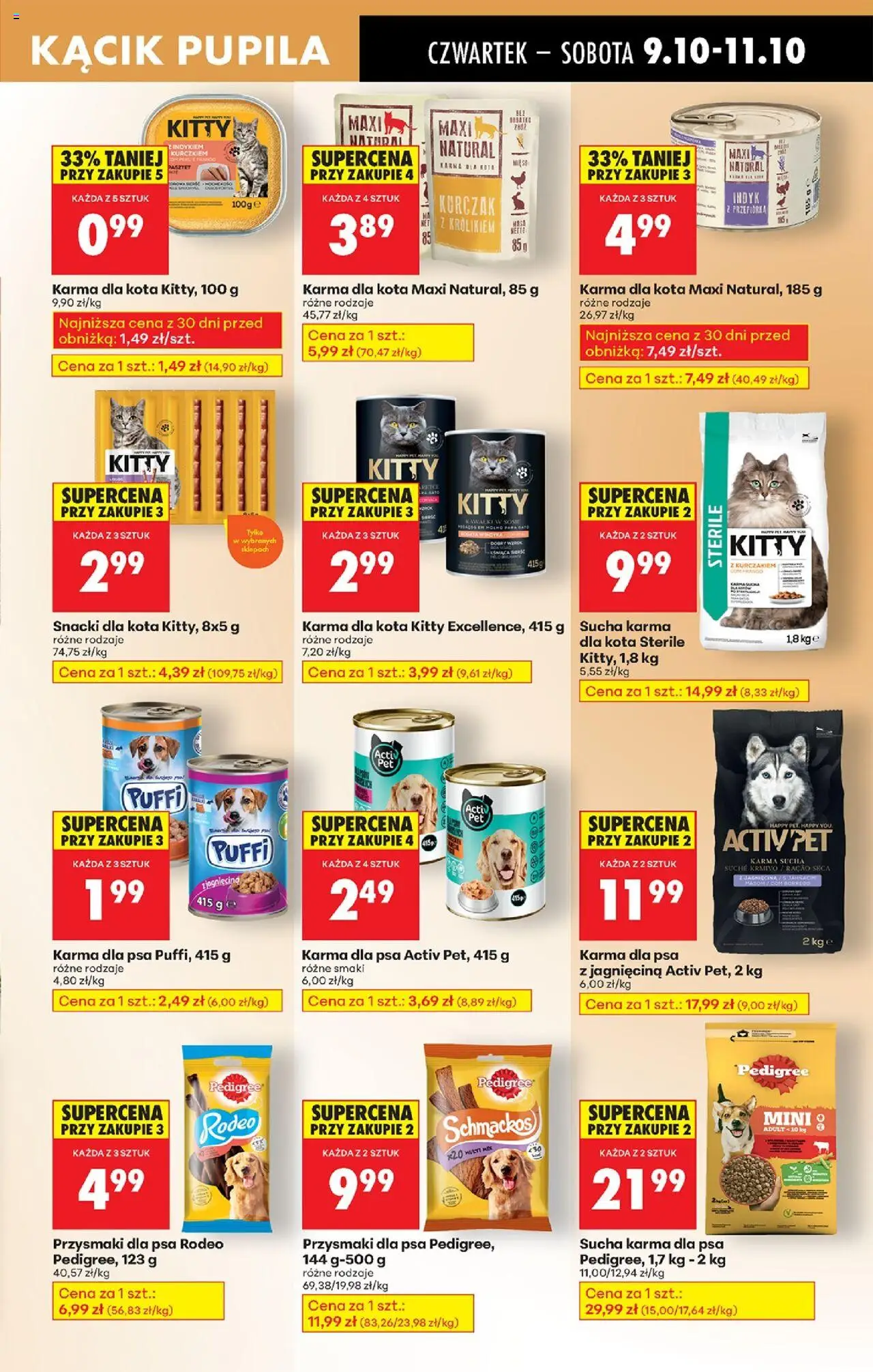 Biedronka gazetka - Oferta w tym tygodniu od 09.10.2025 | Strona: 77 | Produkty: Karma dla kota, Przysmaki dla psa, Sucha karma dla psa, Activ pet karma