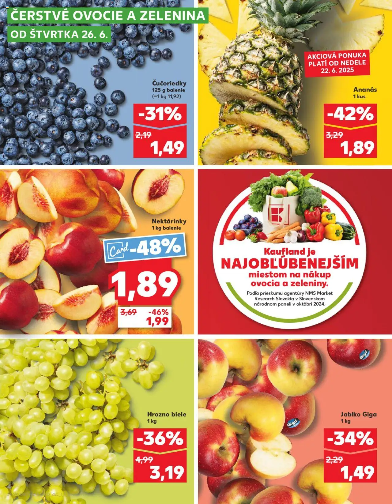 Nové Kaufland akcie – leták je platný od 26.06.2025 | Strana: 4 | Produkty: Apple, Ananás, Čučoriedky, Hrozno