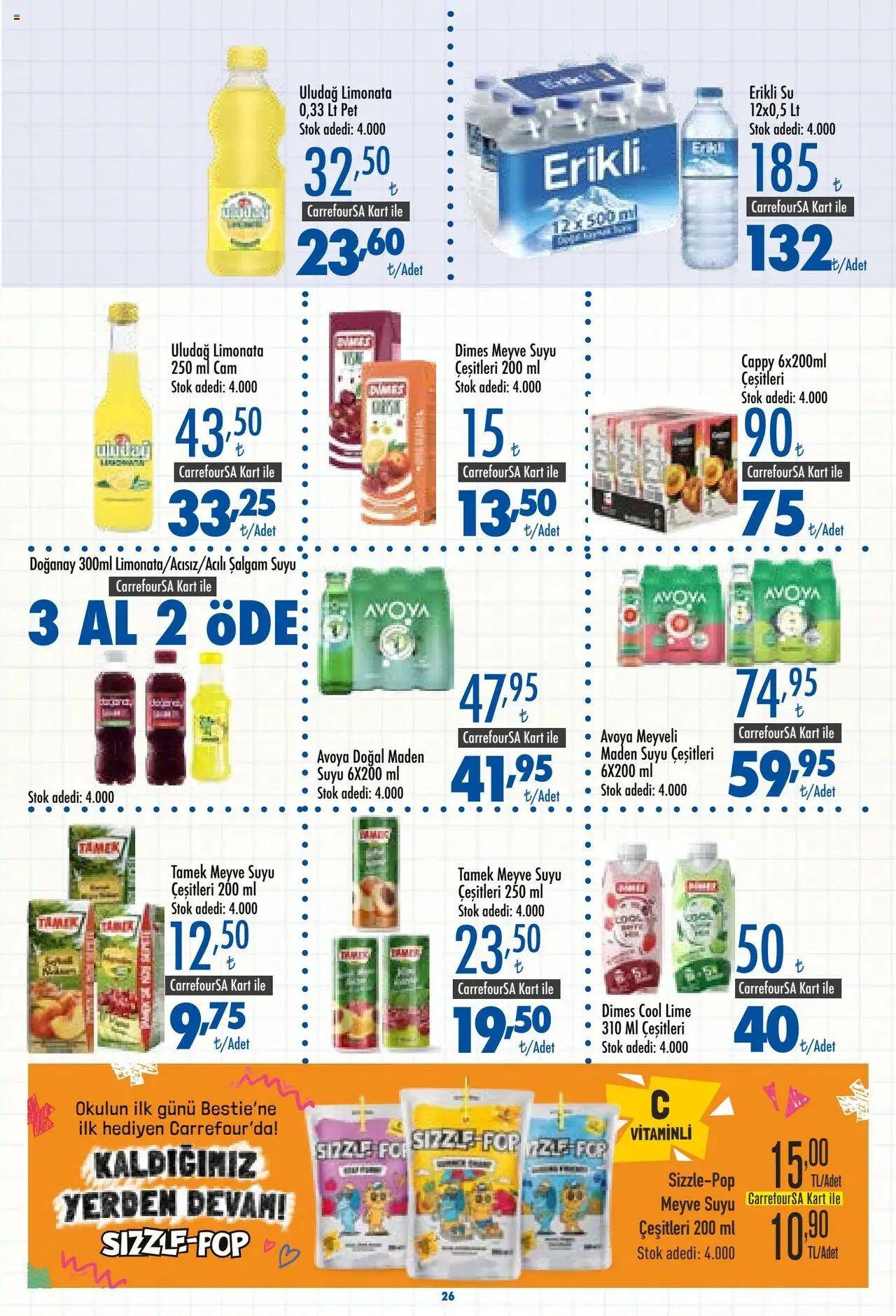 CarrefourSA Katalog - 25.08.2025 tarihinden itibaren geçerlidir | Sayfa: 26 | Ürünler: Limonata, Şalgam, Meyve suyu, Maden suyu