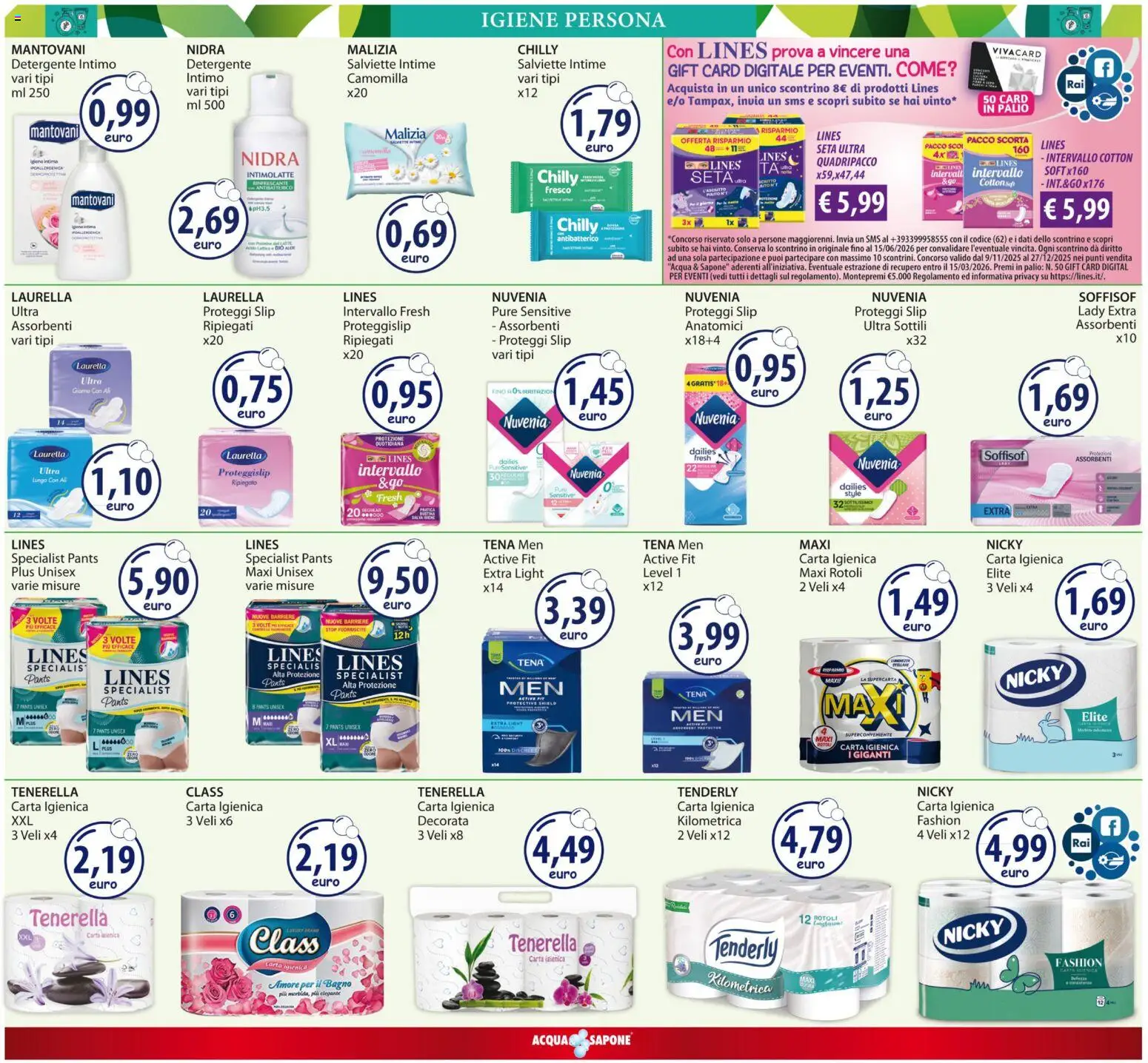 Volantino Acqua e Sapone del 01.12.2025 | Pagina: 12 | Prodotti: Carta igienica, Proteggi slip, Intimo, Bagno