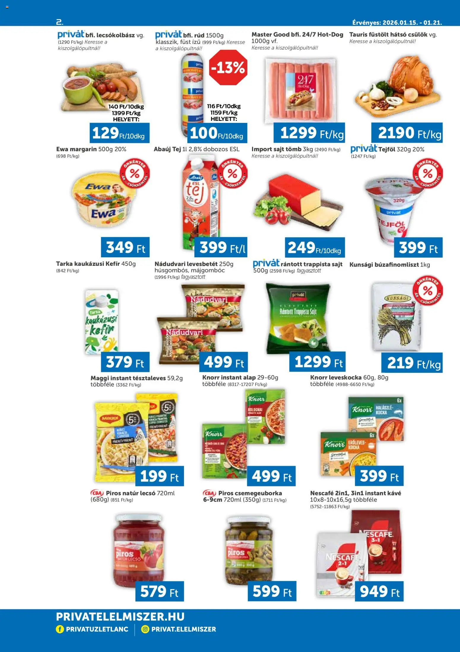 PRIVÁT akciós ujság - amely érvényes a következő dátumtól: 15.01.2026 | Oldal: 2 | Termékek: Margarin, Lecsókolbász, Trappista sajt, Instant kávé