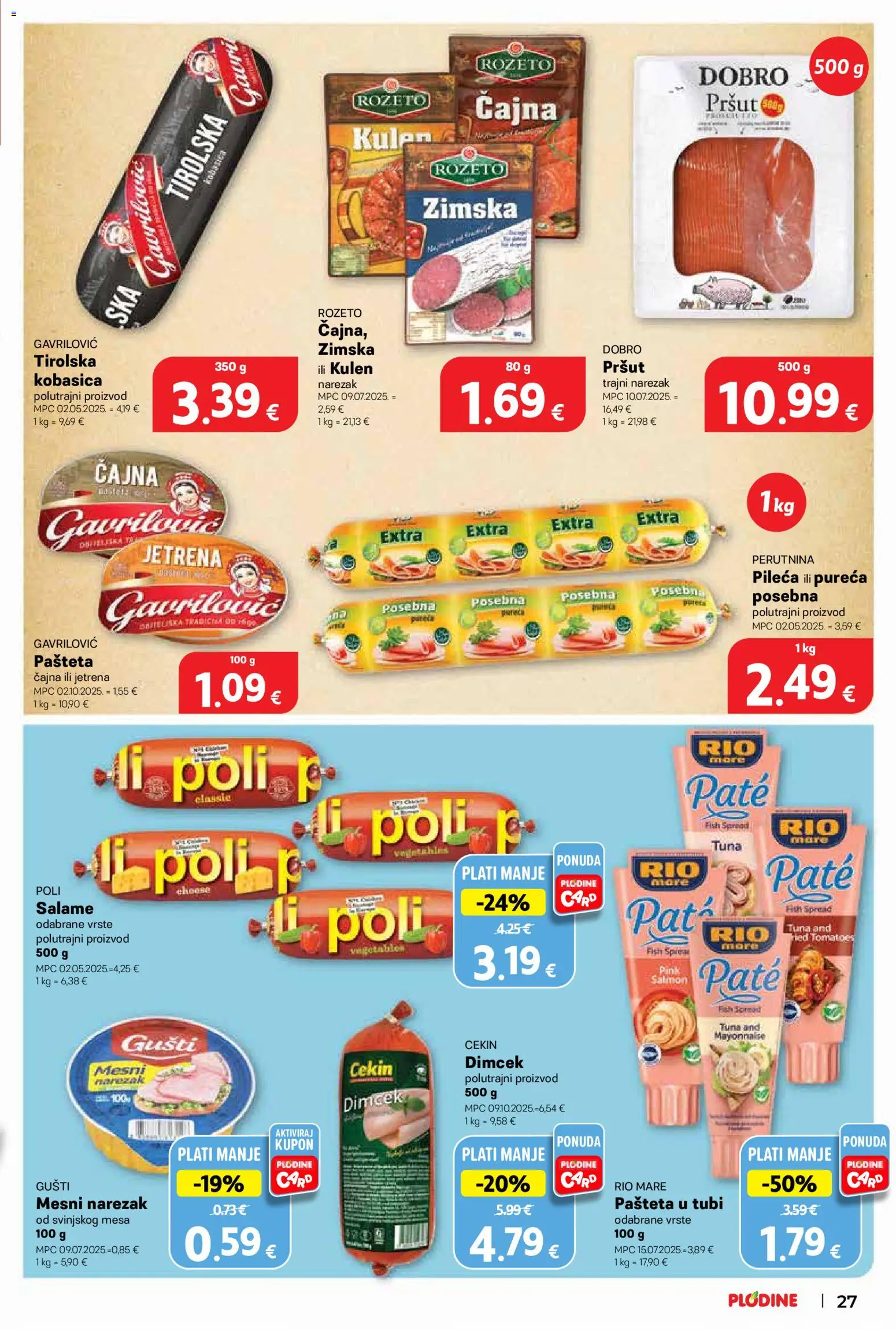 Plodine katalog | vrijedi od 25.03.2026 | Stranica: 27 | Proizvodi: Rio Mare, Pršut, Narezak, Kobasica