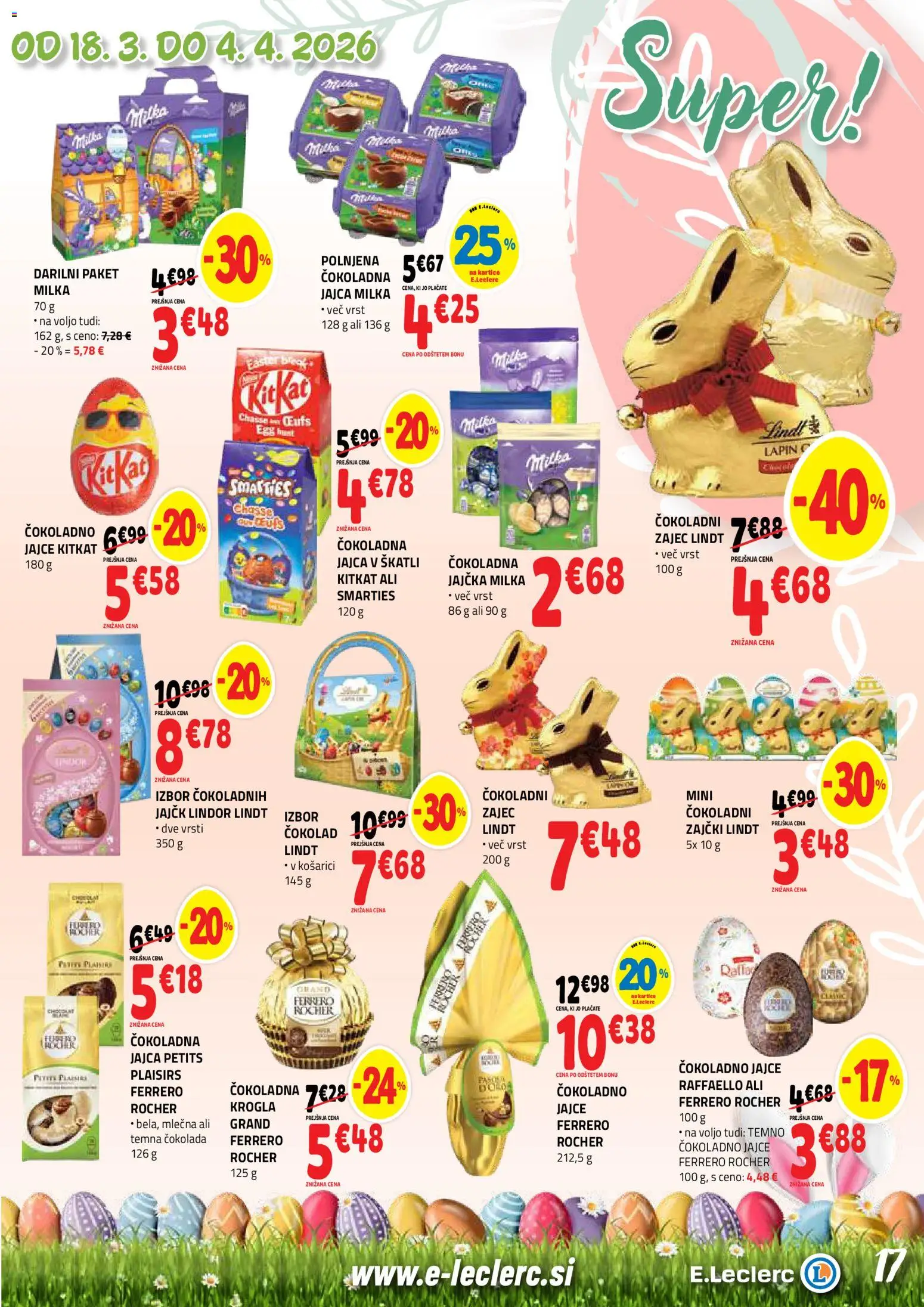 Novi E.leclerc katalog ponudbe – veljaven od 18.03.2026 | Stran: 17 | Izdelki: Jajca, Cokolada