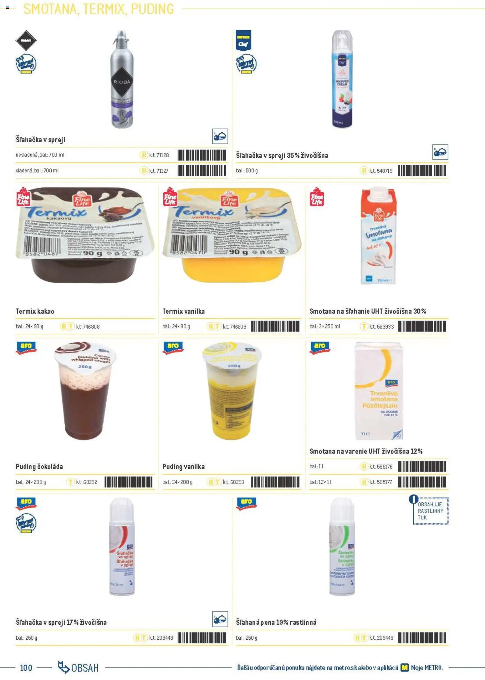 Nové Metro akcie – leták je platný od 05.12.2025 | Strana: 100 | Produkty: Puding, Smotana na šľahanie, Šľahačka, Kakao
