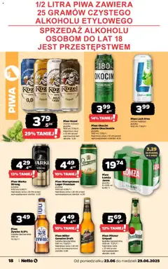 Netto gazetka - Spożywcza od 23.06.2025 | Strona: 18 | Produkty: Warka, Piwo Warka, Róż, Piwo