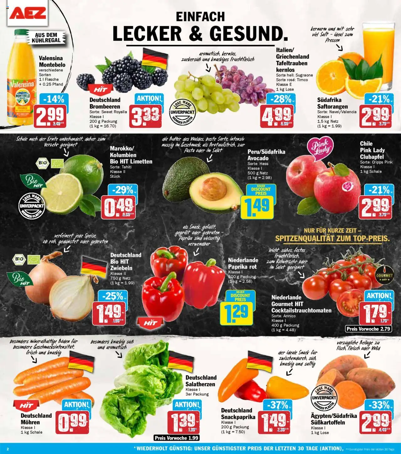 AEZ Prospekt 	 - gültig ab dem 25.08.2025 | Seite: 2 | Produkte: Butter, Valensina, Zwiebeln, Saft
