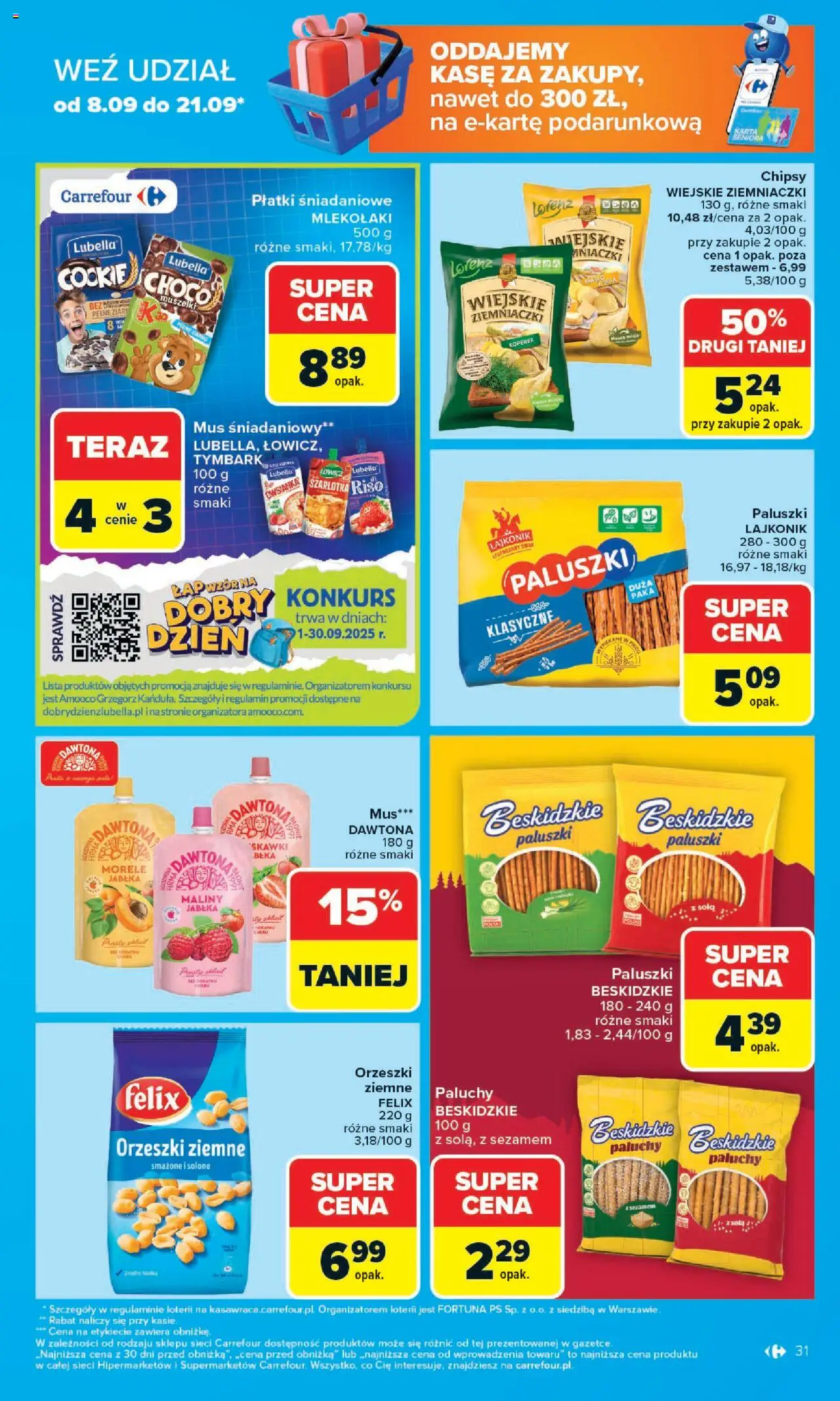 Carrefour Gazetka od 08.09.2025 | Strona: 31 | Produkty: Chipsy, Owsianka, Płatki śniadaniowe, Morele