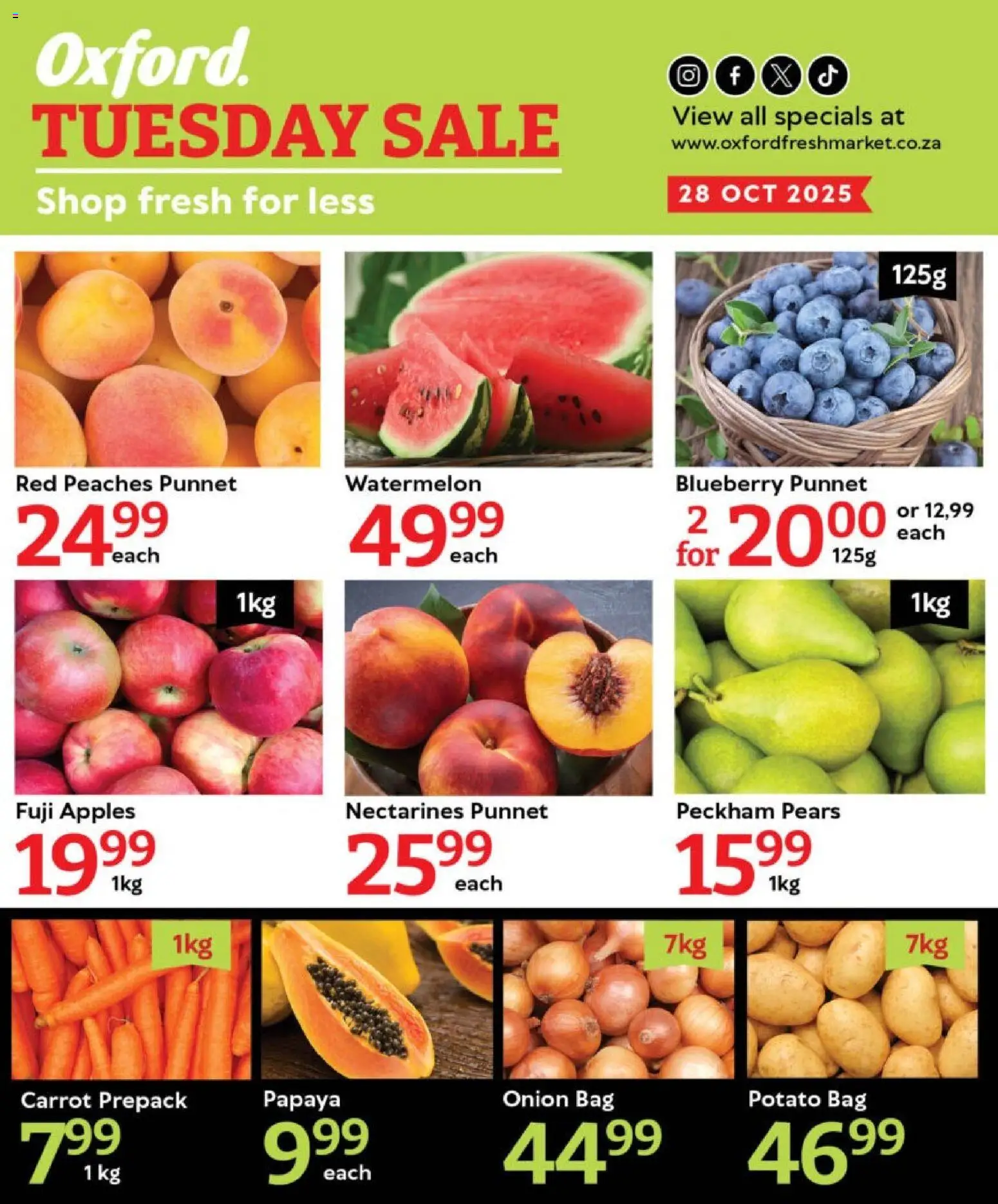 New Oxford Freshmarket catalogue – valid from 28.10.2025 | Page: 1 | Products: Pears, Bag, Apples, Nectarines
