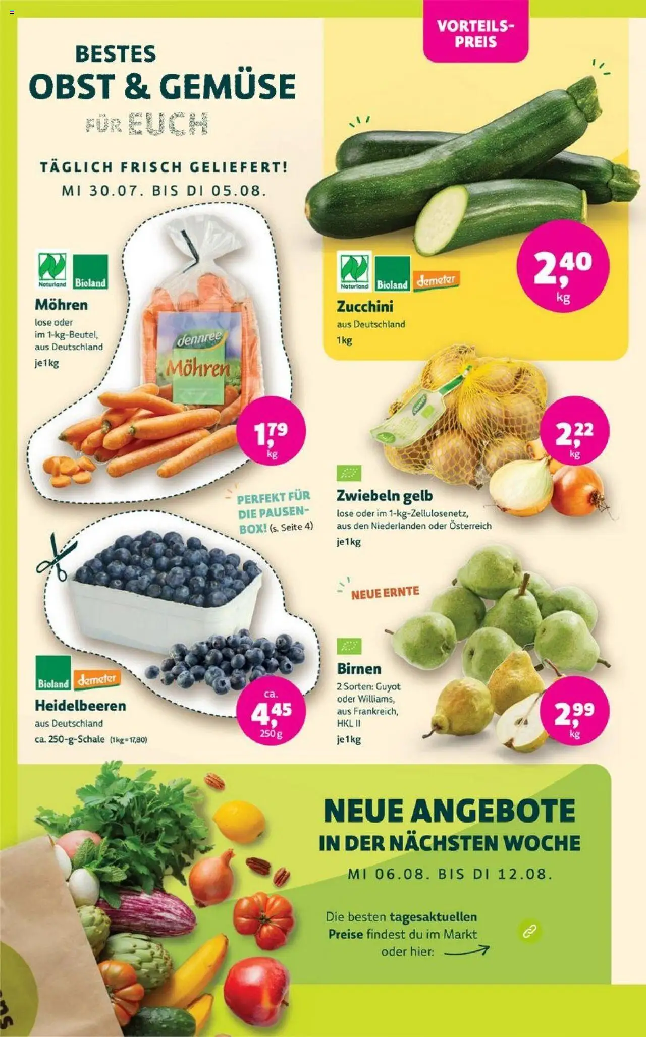 Denns BioMarkt Angebote - gültig ab dem 30.07.2025 | Seite: 2 | Produkte: Heidelbeeren, Gemüse, Obst, Zucchini