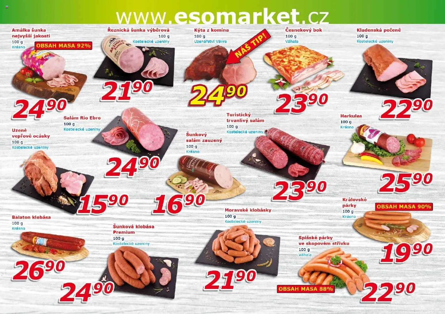 Eso market leták od 07.01.2026 | Strana: 2 | Produkty: Salám, Šunka, Klobása, Uzeniny