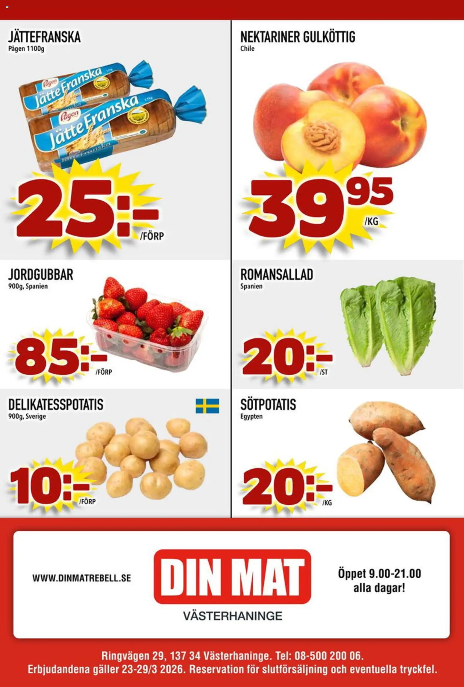 Din Mat reklamblad aktuell från 23.03.2026 | Sida: 8 | Produkter: Galler, Romansallad, Sötpotatis, Jordgubbar